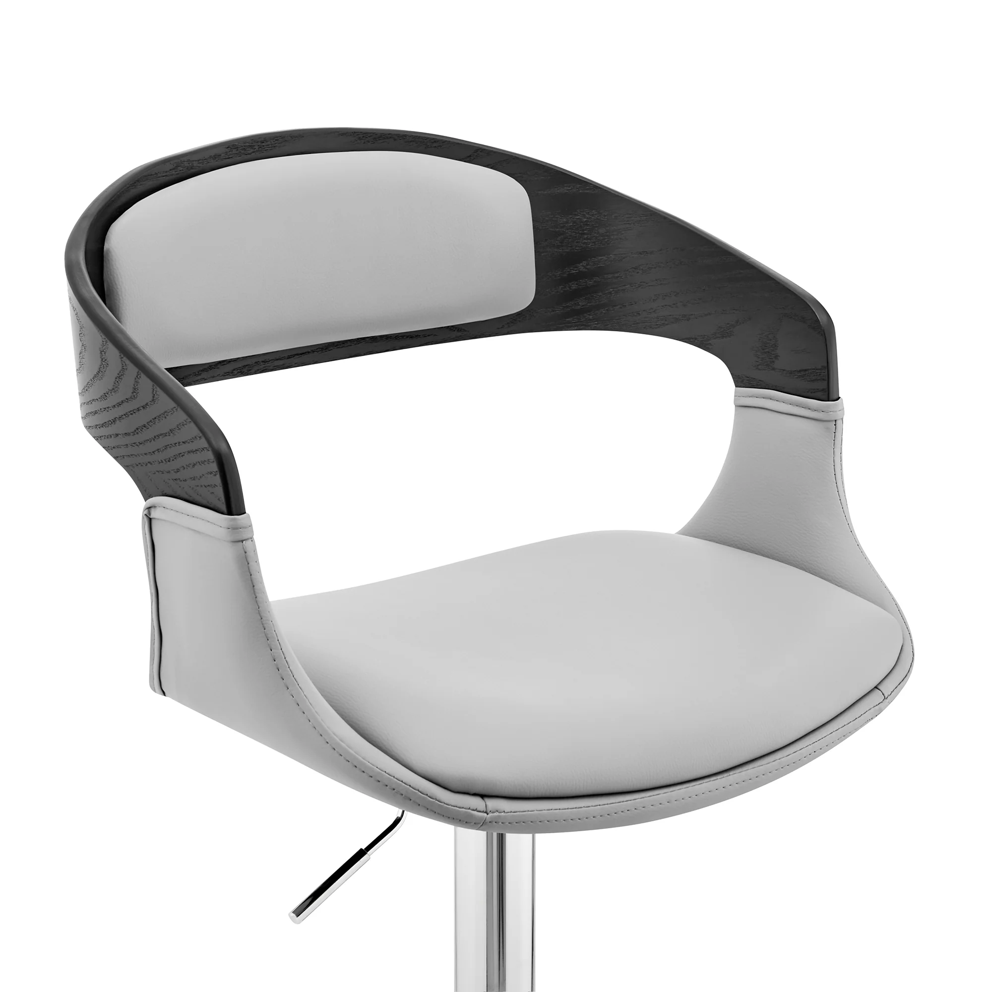 Benson Adjustable Gray Faux Leather and Black Wood Bar Stool with Chrome Base By Armen Living - Image 7