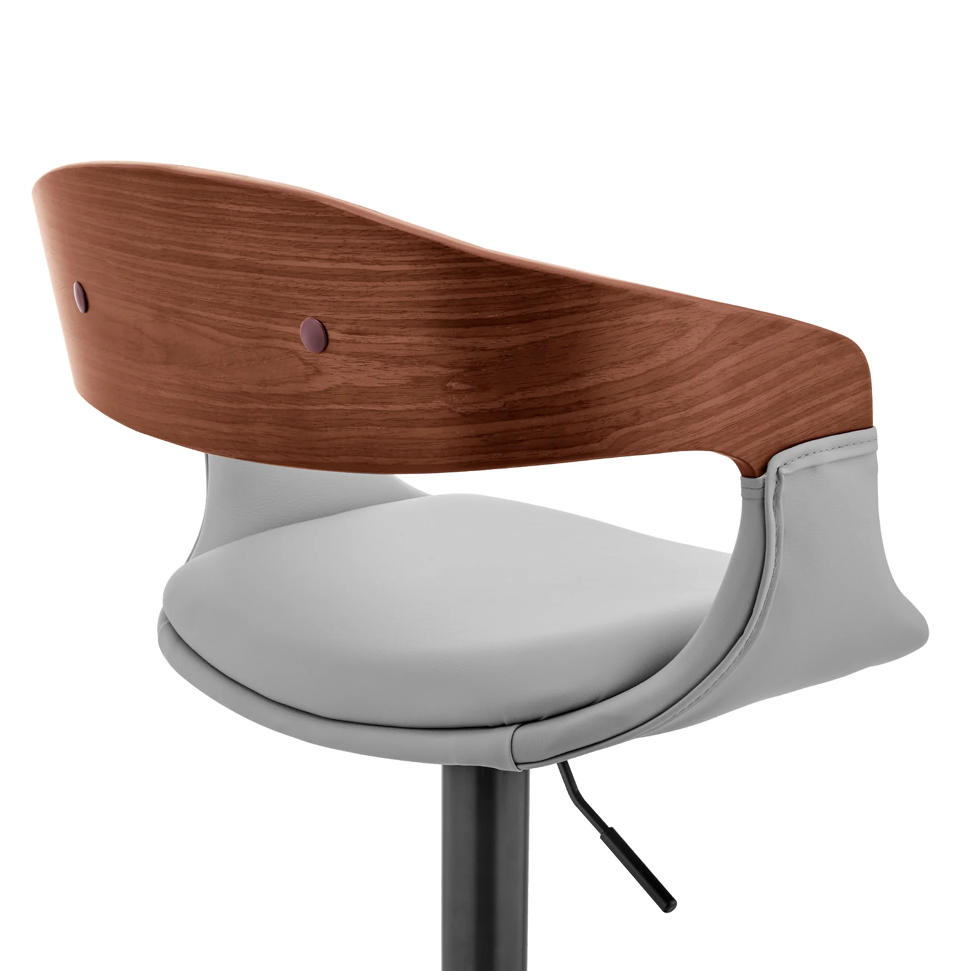 Benson Adjustable Gray Faux Leather and Walnut Wood Bar Stool with Black Base By Armen Living - Image 10