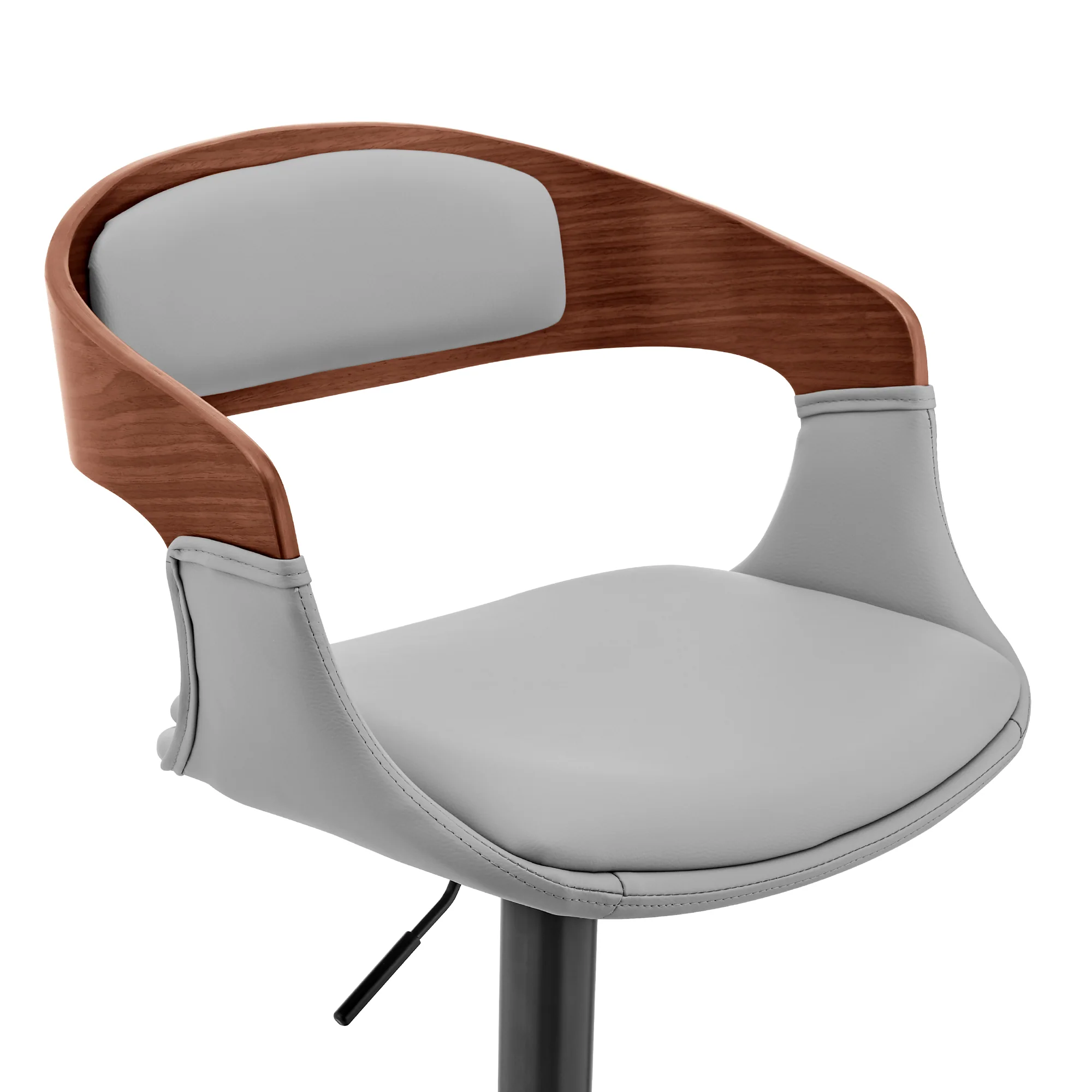 Benson Adjustable Gray Faux Leather and Walnut Wood Bar Stool with Black Base By Armen Living - Image 7