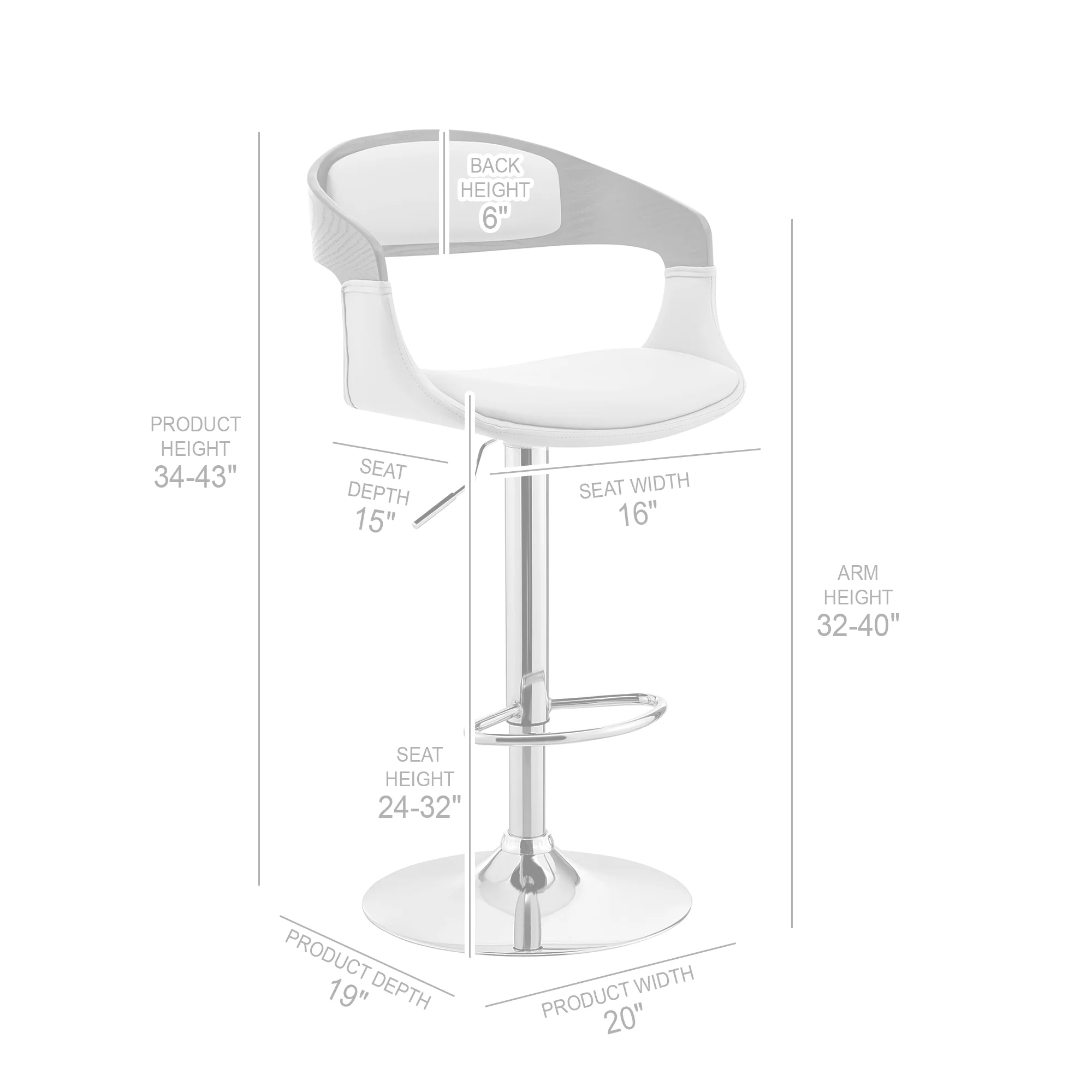 Benson Adjustable Gray Faux Leather and Walnut Wood Bar Stool with Black Base By Armen Living - Image 9