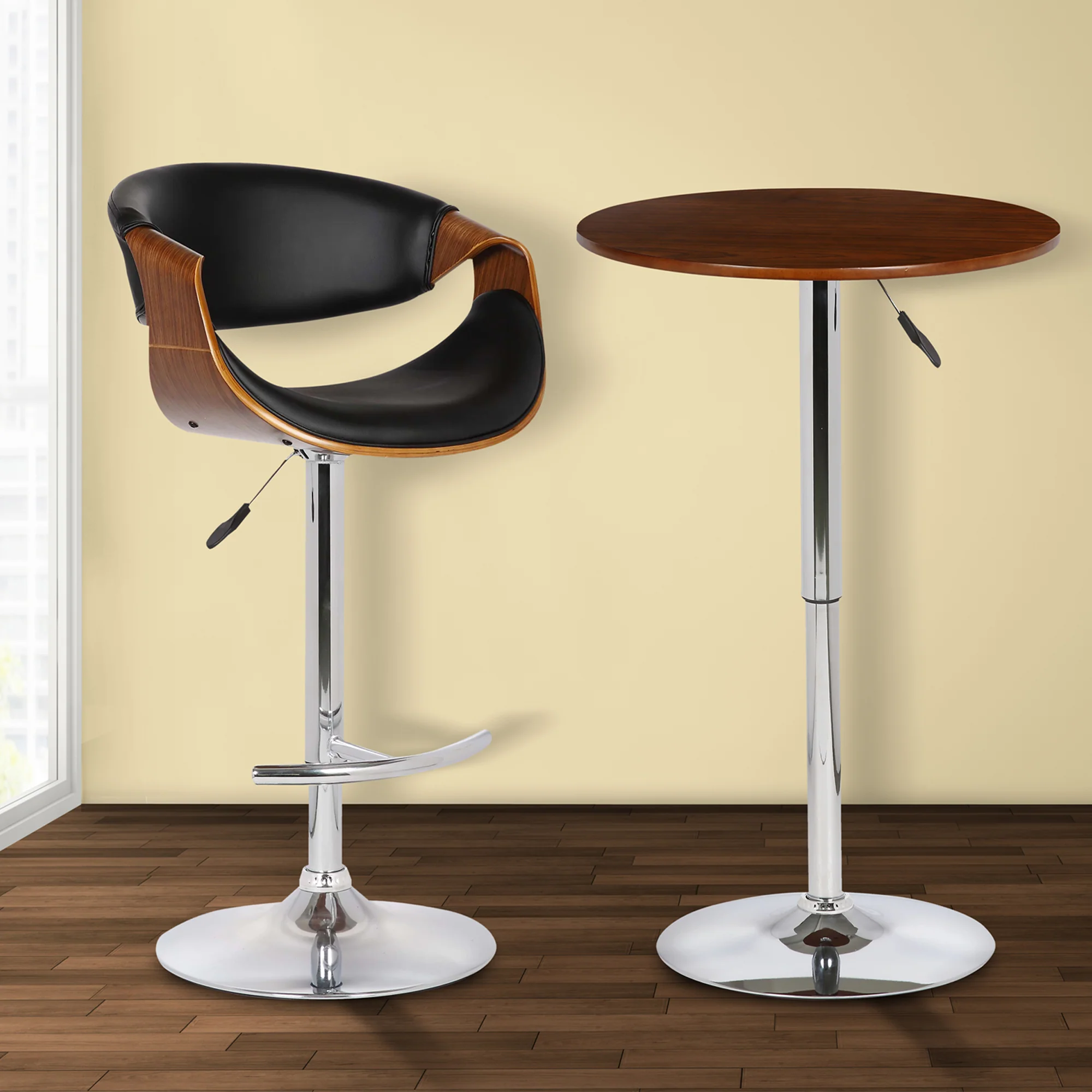 Bentley Adjustable Pub Table in Walnut Wood and Chrome finish By Armen Living - Image 3