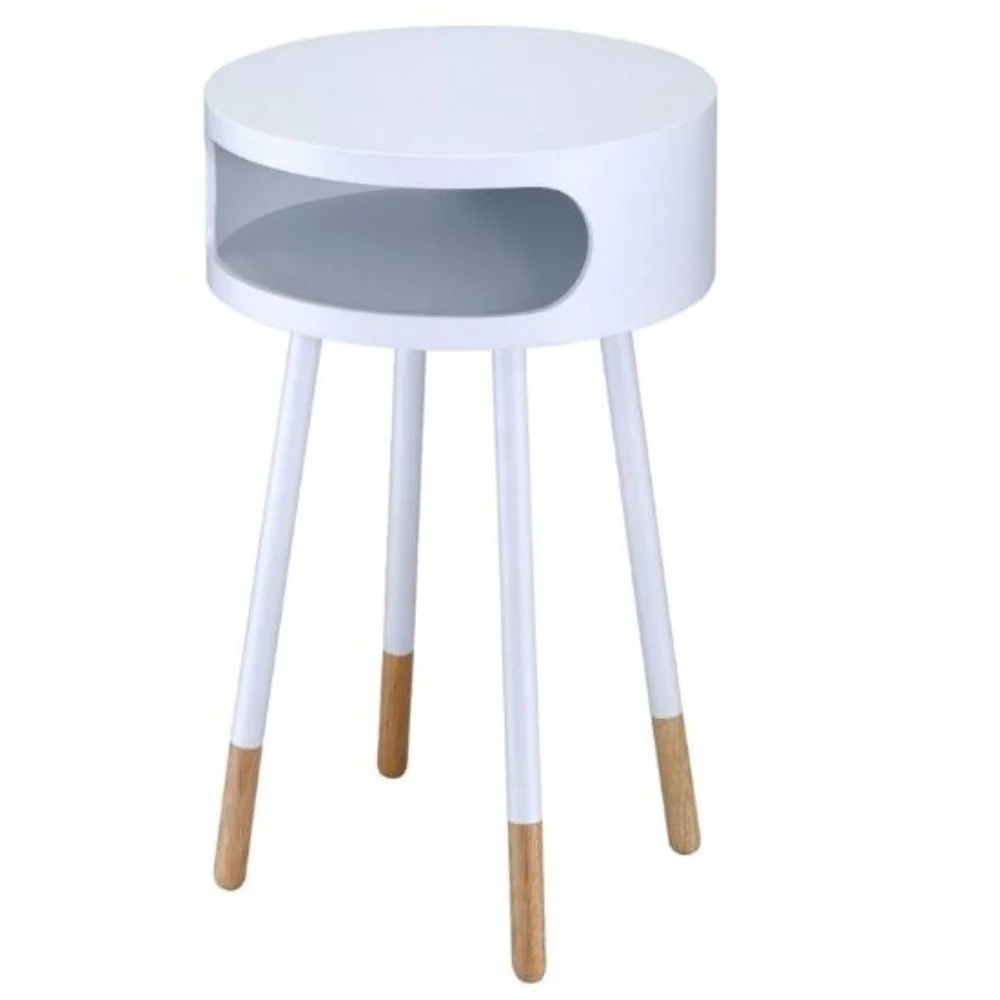 Bentwood White Retro Round Wooden End Table By Homeroots - Image 2