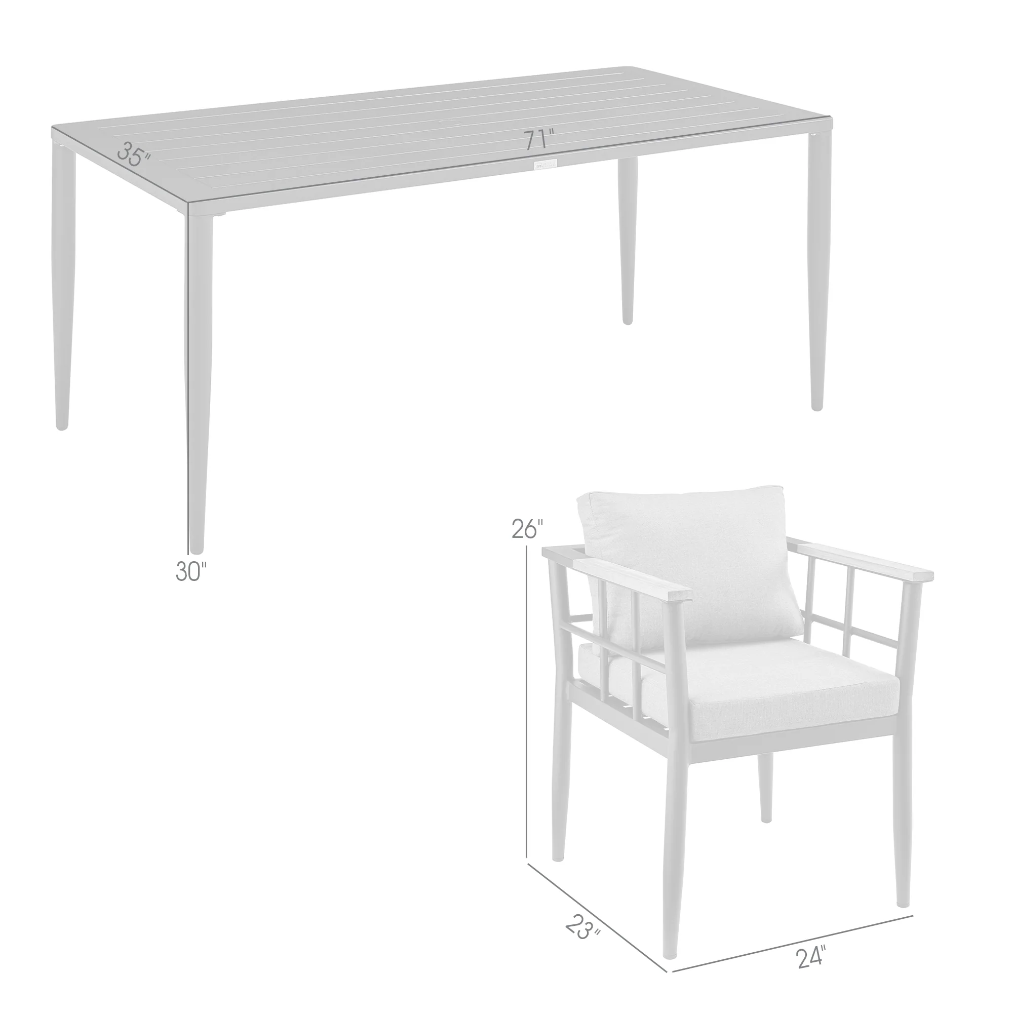 Beowulf Outdoor Patio 5-Piece Dining Table Set in Aluminum and Teak with Grey Cushions By Armen Living - Image 9
