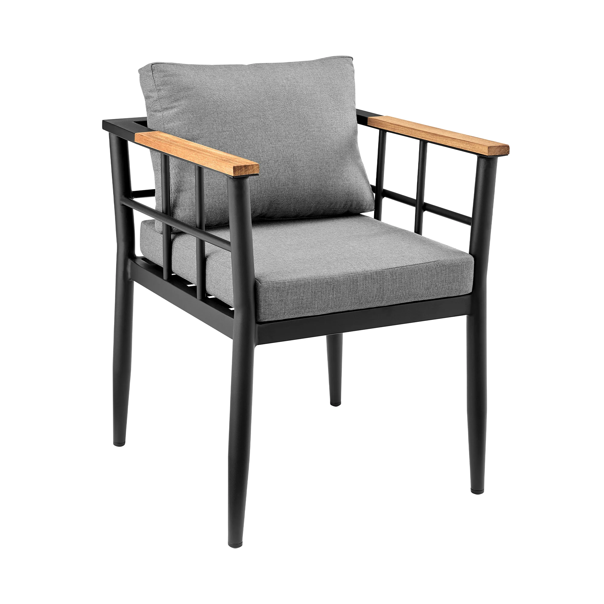 Beowulf Outdoor Patio 7-Piece Dining Table Set in Aluminum and Teak with Grey Cushions By Armen Living - Image 3