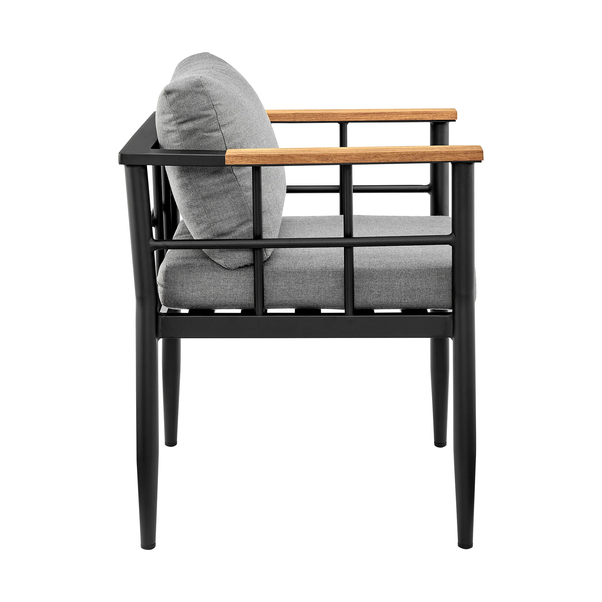 Beowulf Outdoor Patio 7-Piece Dining Table Set in Aluminum and Teak with Grey Cushions By Armen Living - Image 4