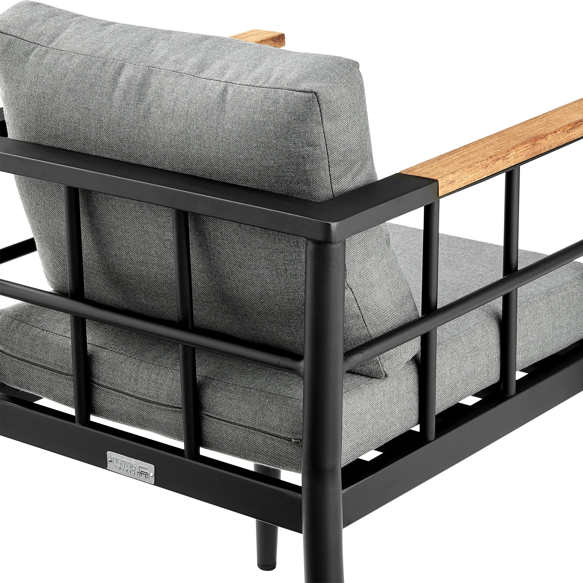Beowulf Outdoor Patio 7-Piece Dining Table Set in Aluminum and Teak with Grey Cushions By Armen Living - Image 7