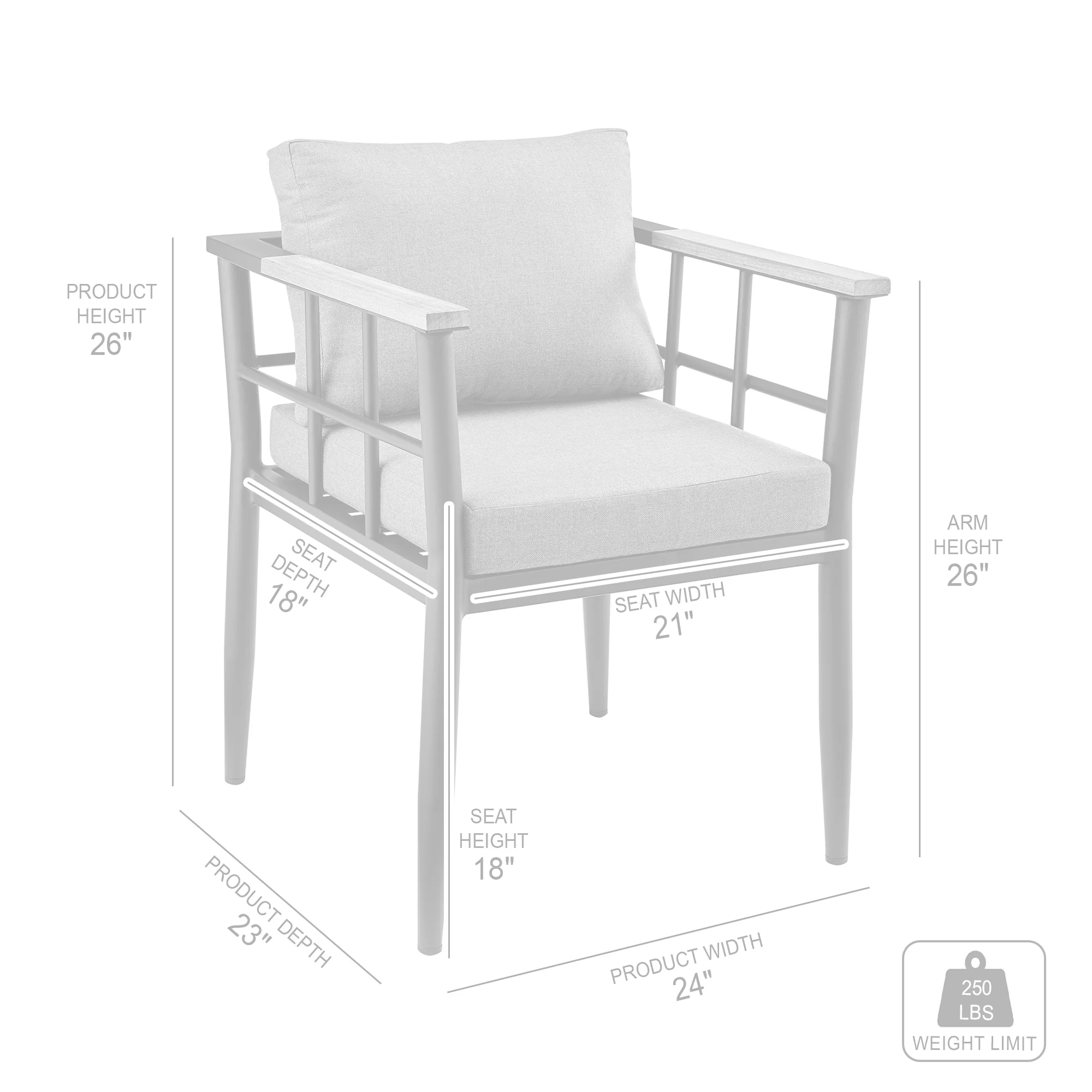 Beowulf Outdoor Patio Dining Chair in Aluminum and Teak with Grey Cushions – Set of 2 By Armen Living - Image 10
