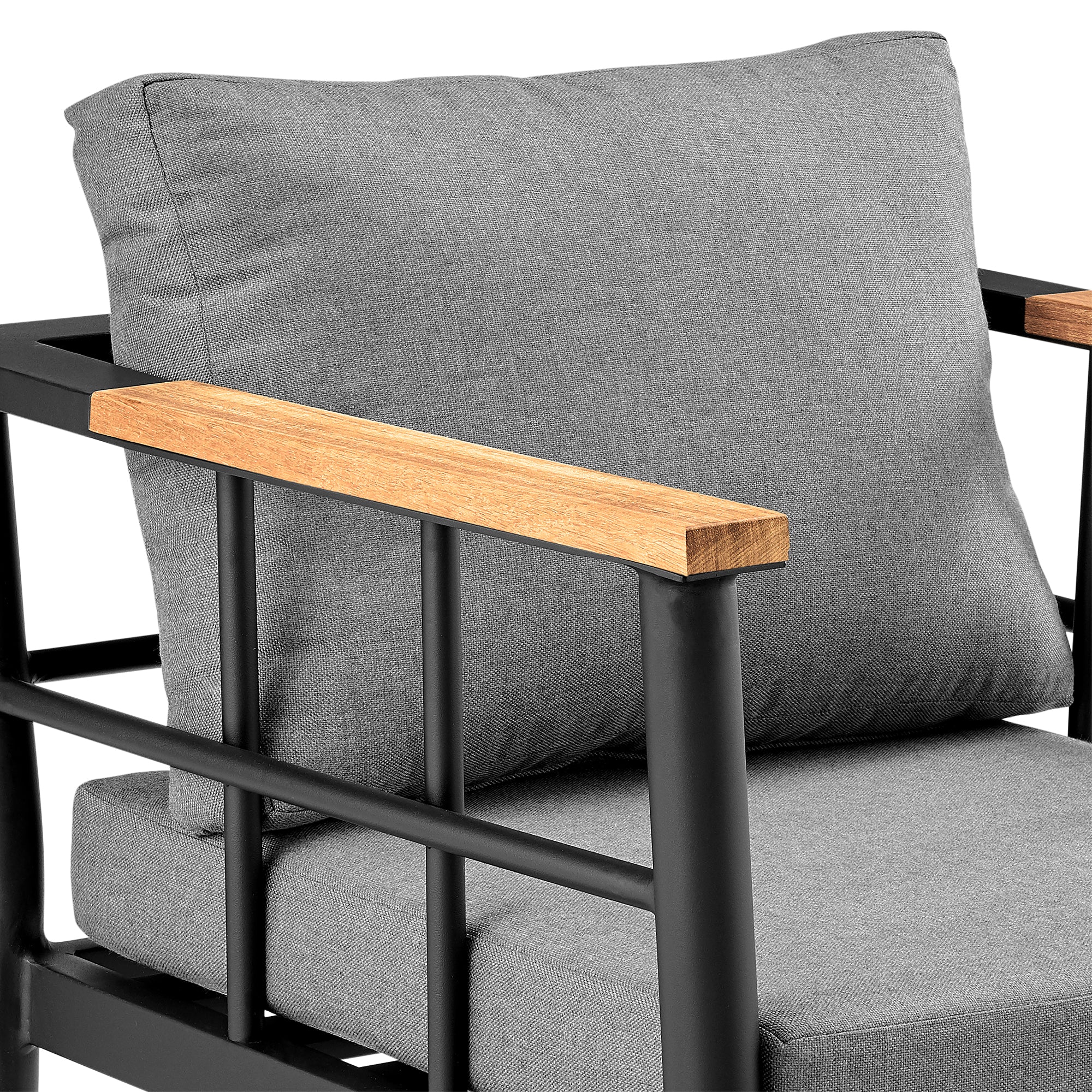 Beowulf Outdoor Patio Dining Chair in Aluminum and Teak with Grey Cushions – Set of 2 By Armen Living - Image 11