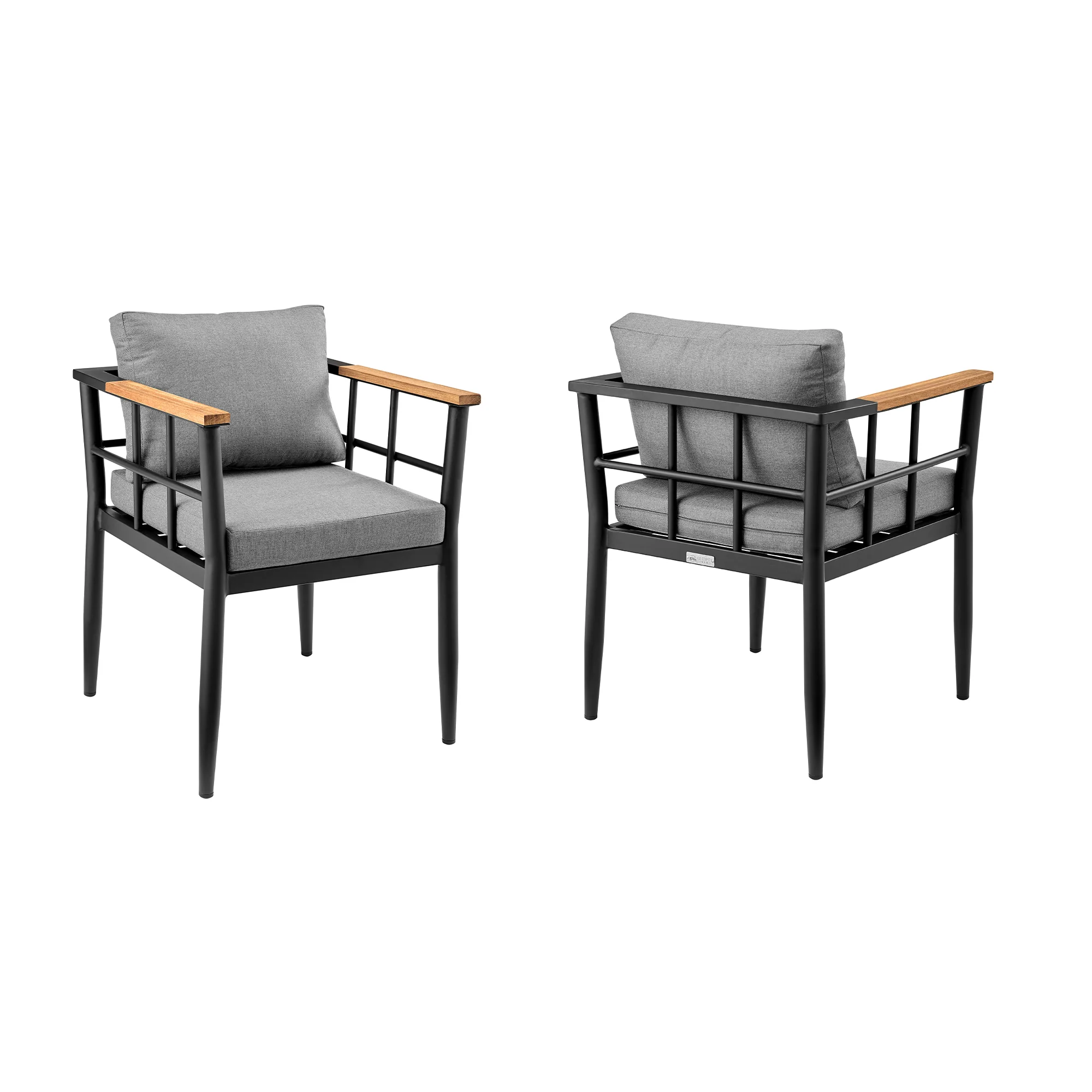 Beowulf Outdoor Patio Dining Chair in Aluminum and Teak with Grey Cushions – Set of 2 By Armen Living - Image 2