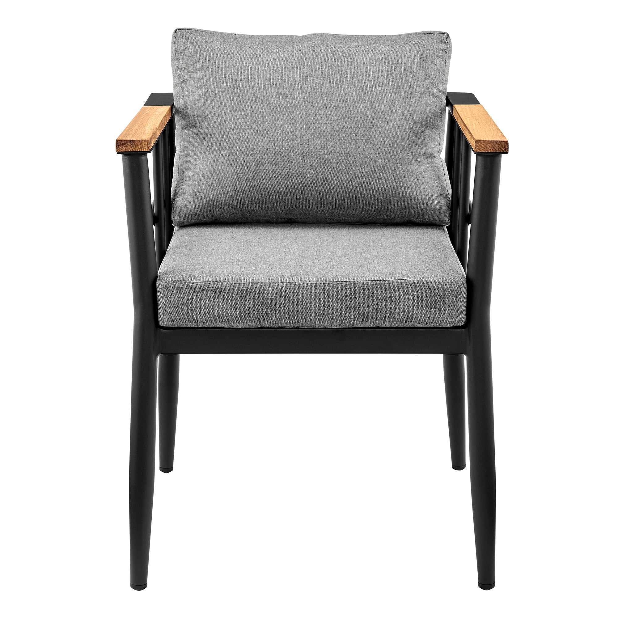 Beowulf Outdoor Patio Dining Chair in Aluminum and Teak with Grey Cushions – Set of 2 By Armen Living - Image 5