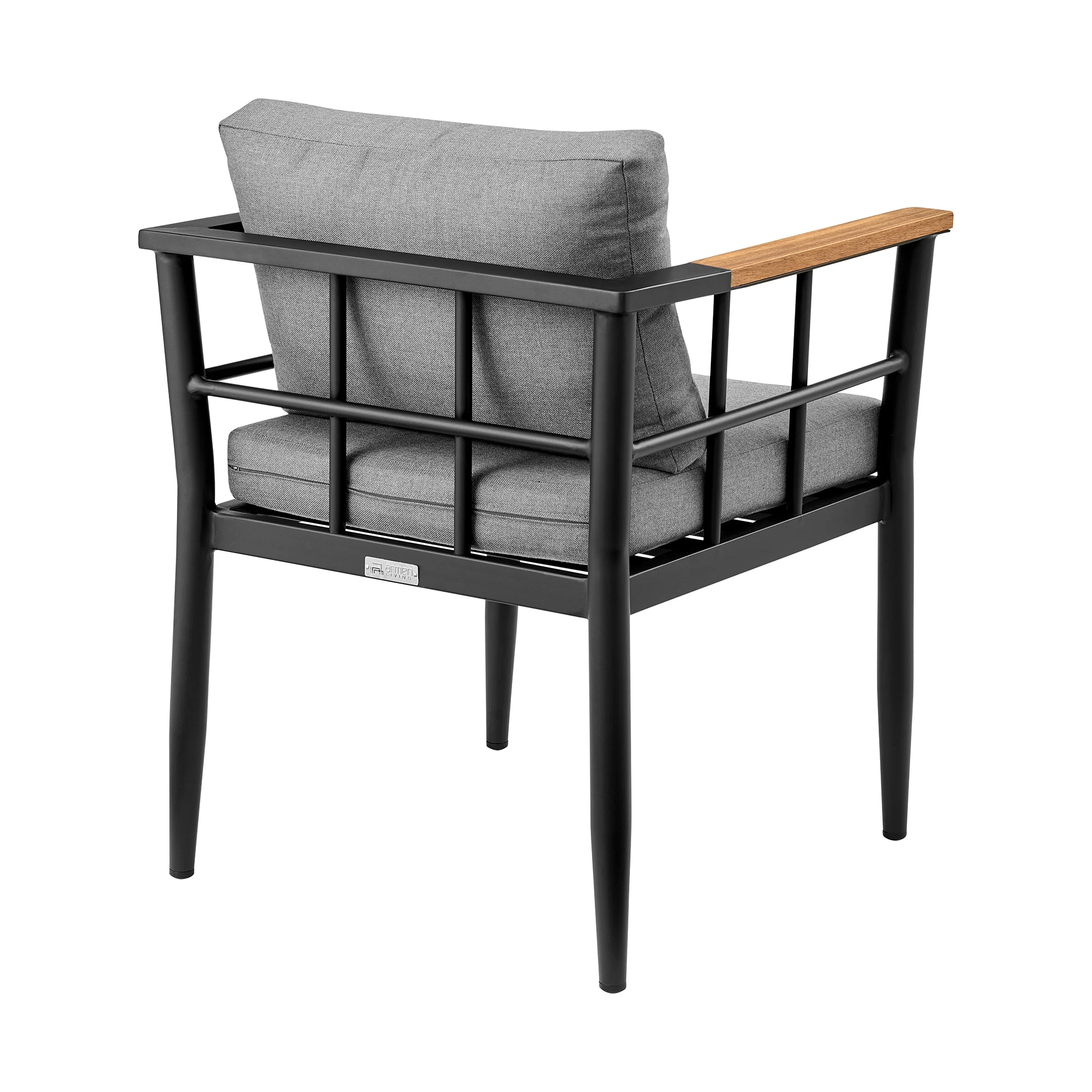 Beowulf Outdoor Patio Dining Chair in Aluminum and Teak with Grey Cushions – Set of 2 By Armen Living - Image 7