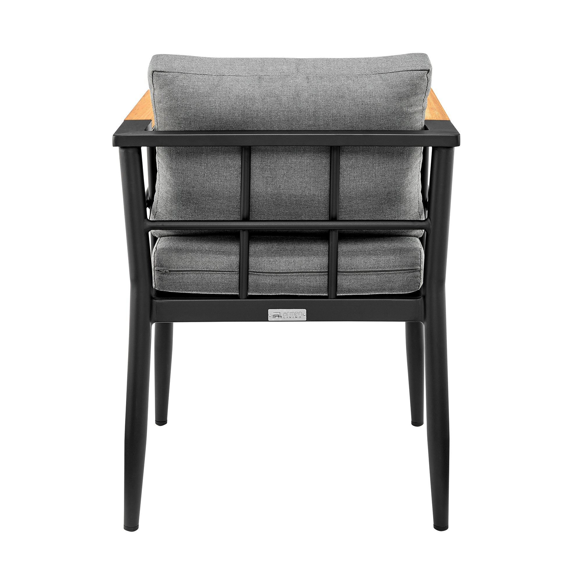 Beowulf Outdoor Patio Dining Chair in Aluminum and Teak with Grey Cushions – Set of 2 By Armen Living - Image 8