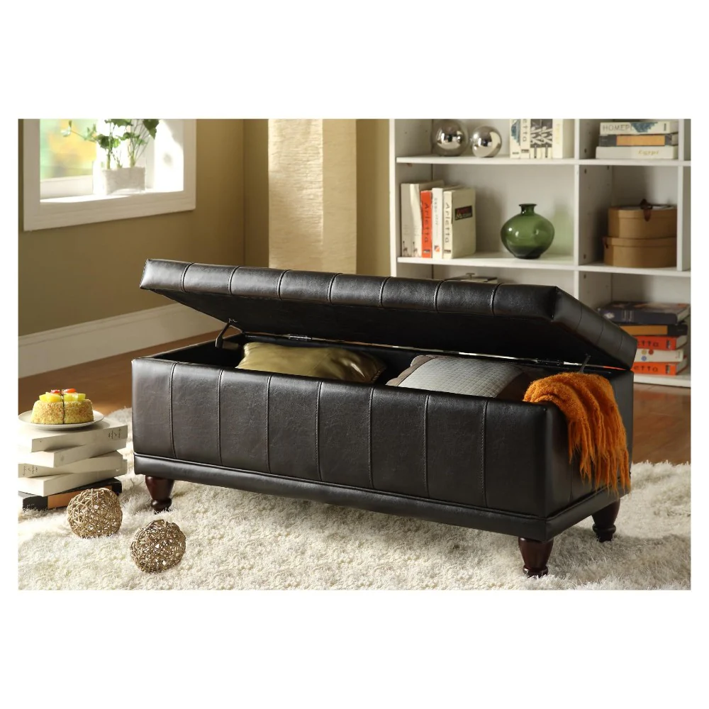 Bi-Cast Vinyl Lift-Up Storage Bench With a Tufted Seat, Dark Brown By Benzara - Image 2
