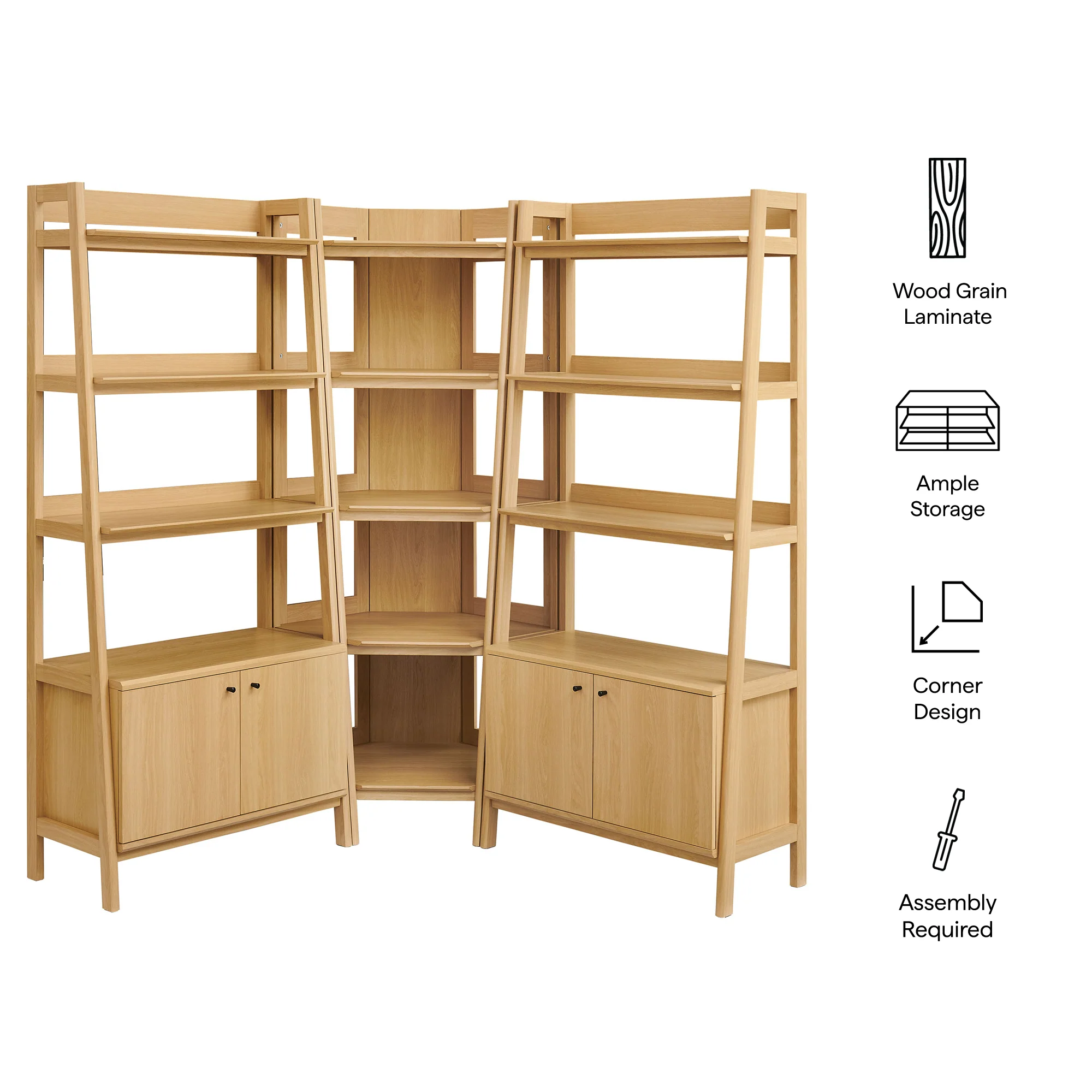 Bixby 3-Piece Corner Bookshelf Set with Wide Bookshelves by Modway - Image 8
