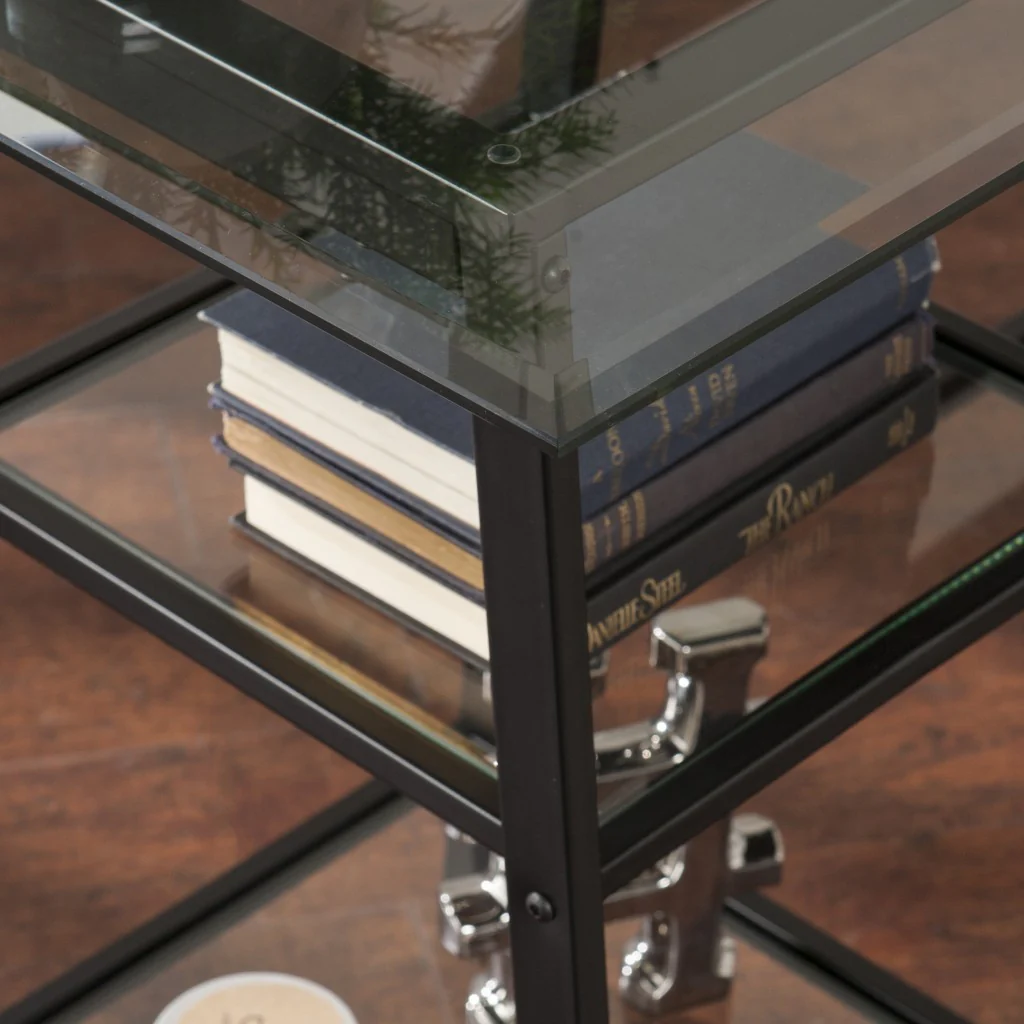 Black A Frame Metal and Glass Writing Desk By Homeroots - Image 2