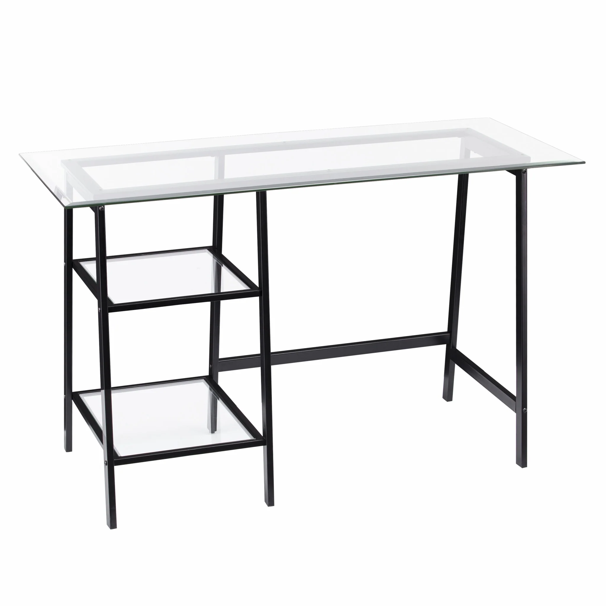 Black A Frame Metal and Glass Writing Desk By Homeroots - Image 5