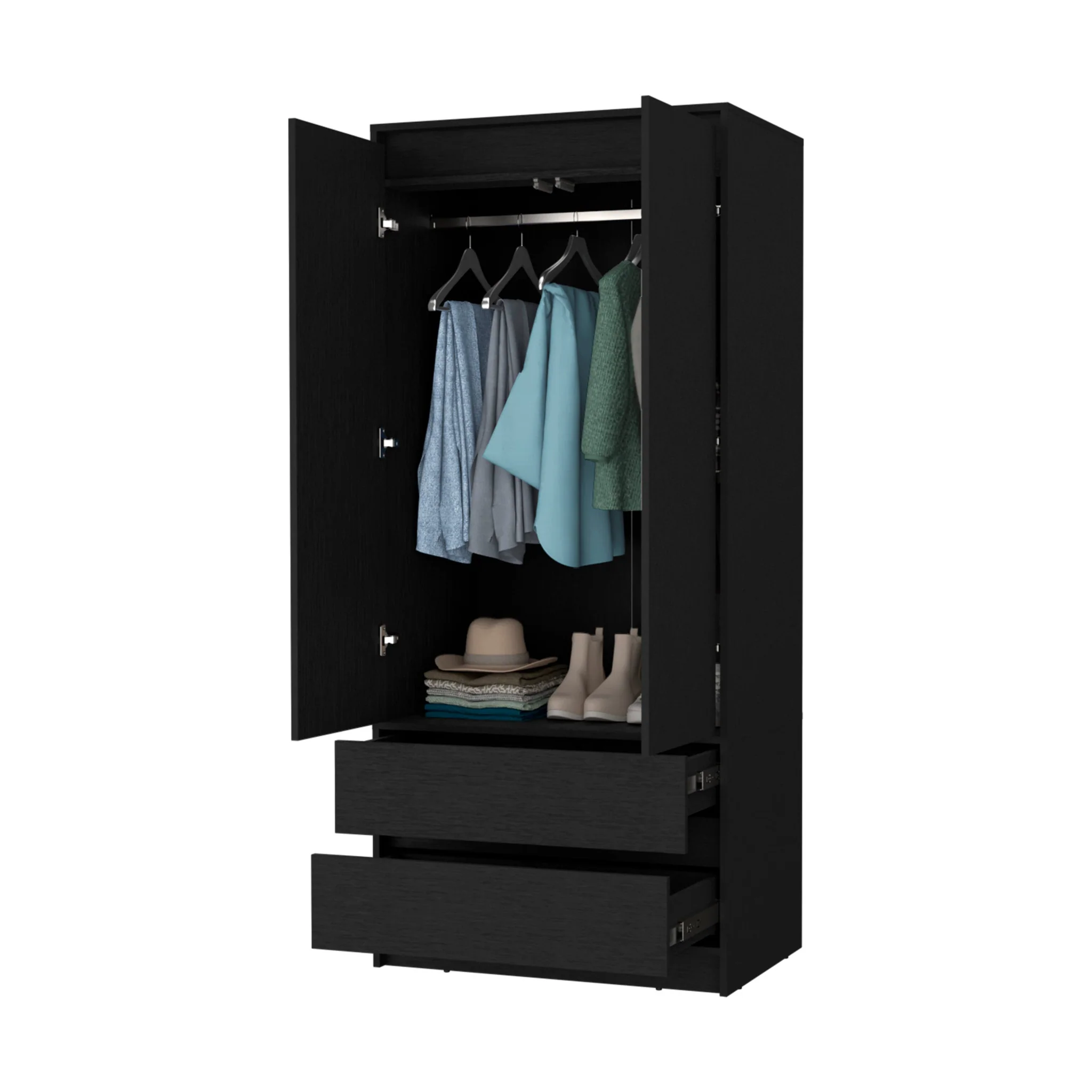 Black Accent Cabinet Soft Close With Multiple Shelves And Three Drawers By Homeroots - Image 2