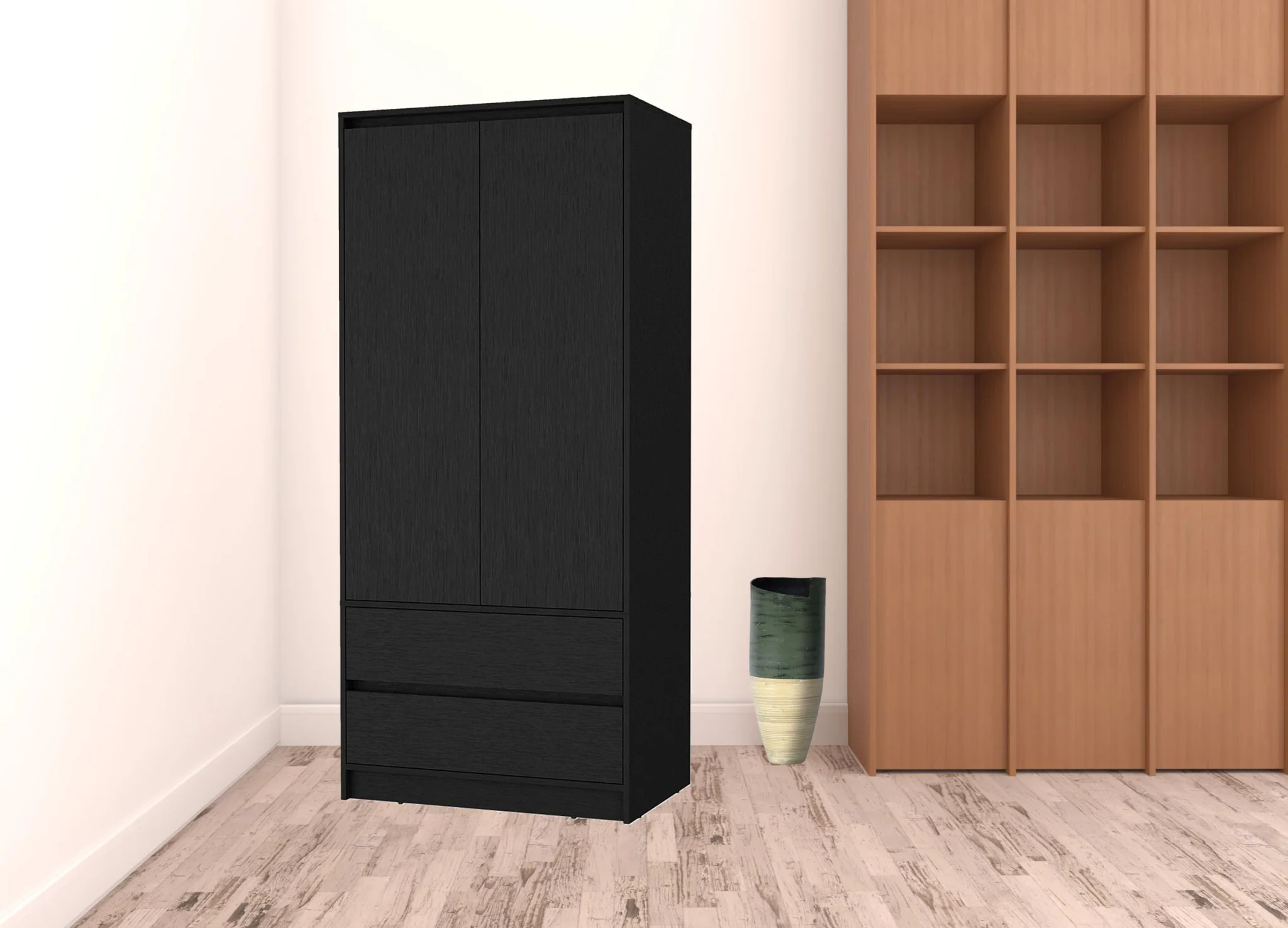 Black Accent Cabinet Soft Close With Multiple Shelves And Three Drawers By Homeroots - Image 3