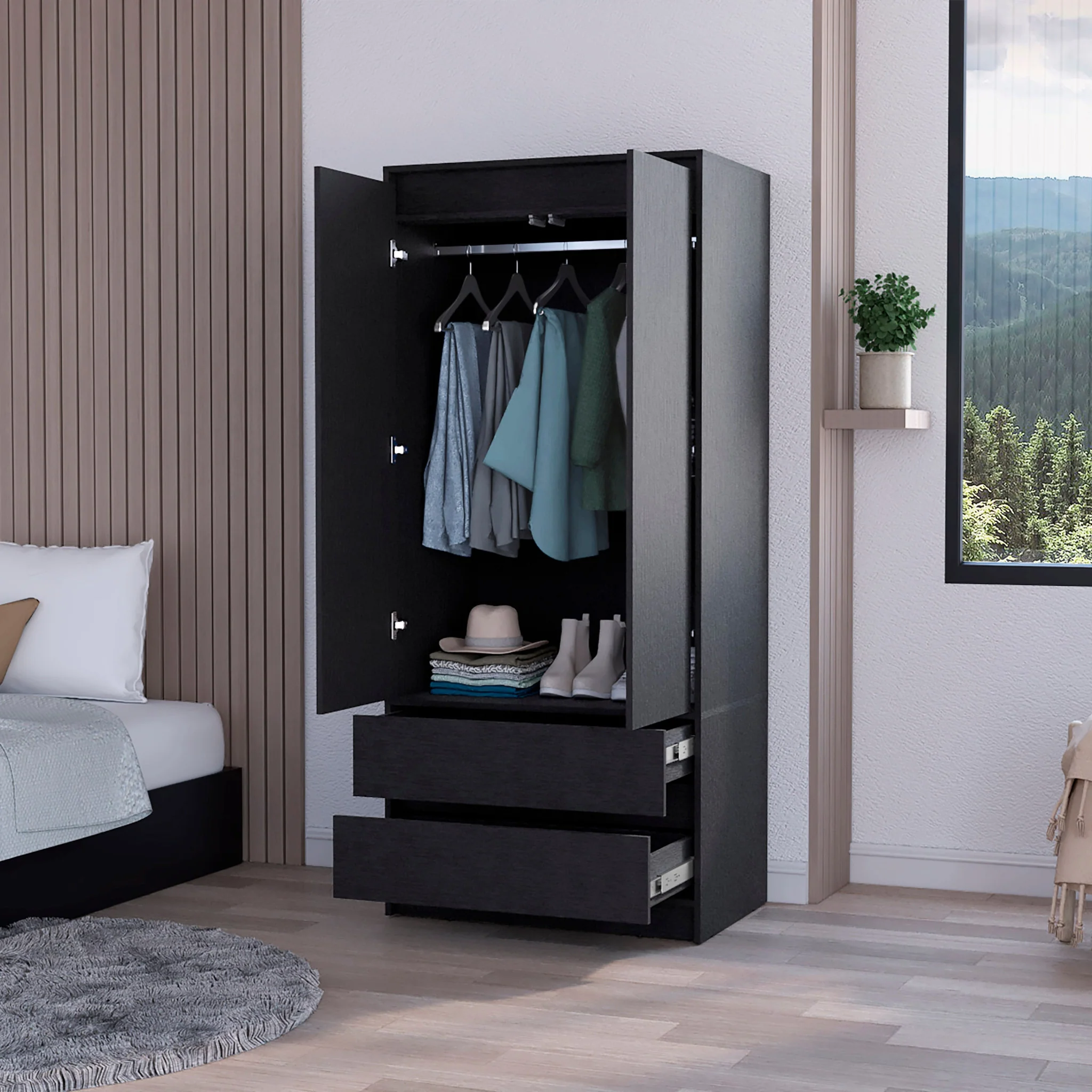 Black Accent Cabinet Soft Close With Multiple Shelves And Three Drawers By Homeroots - Image 5