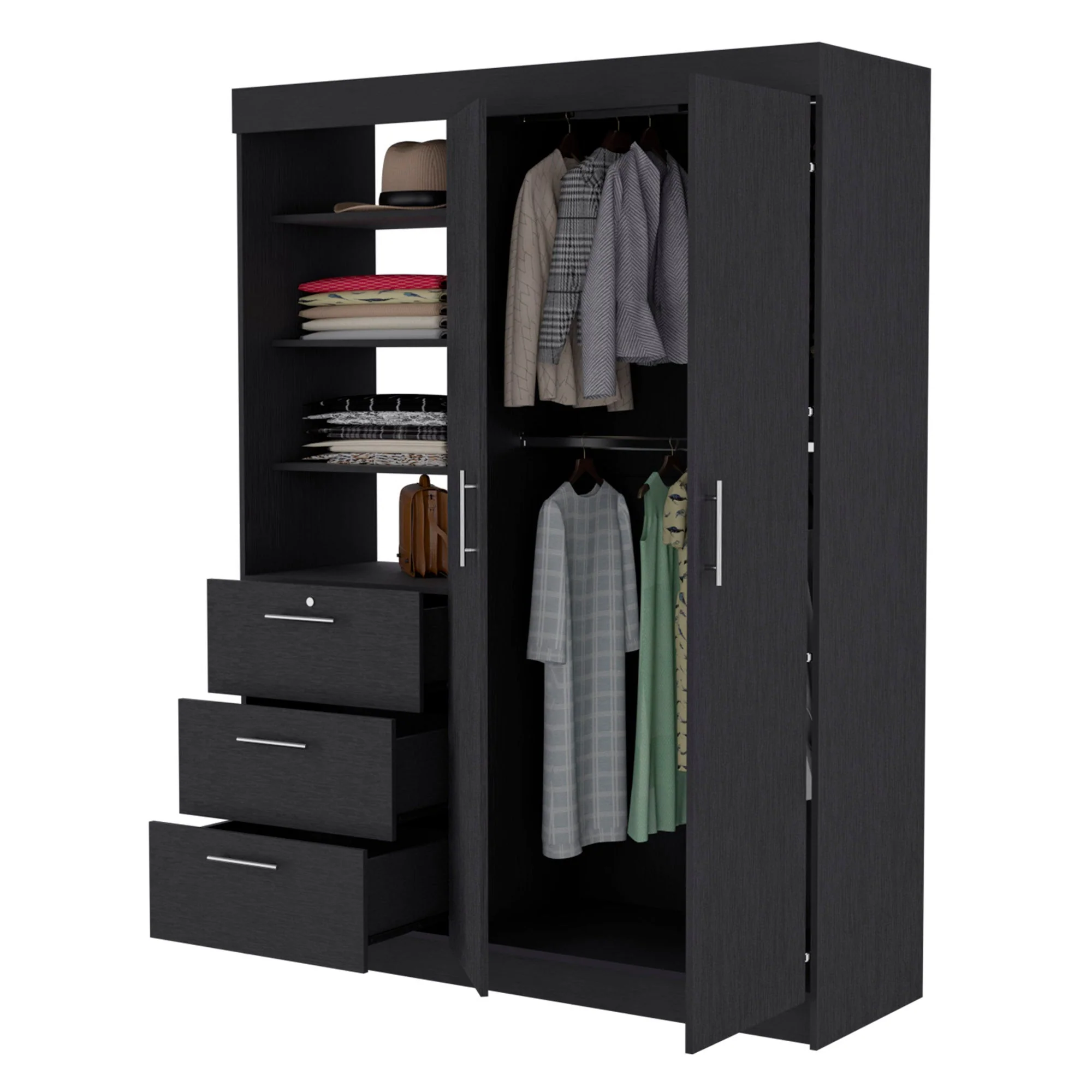 Black Accent Cabinet Soft Close With Three Shelves And One Drawer By Homeroots - Image 2