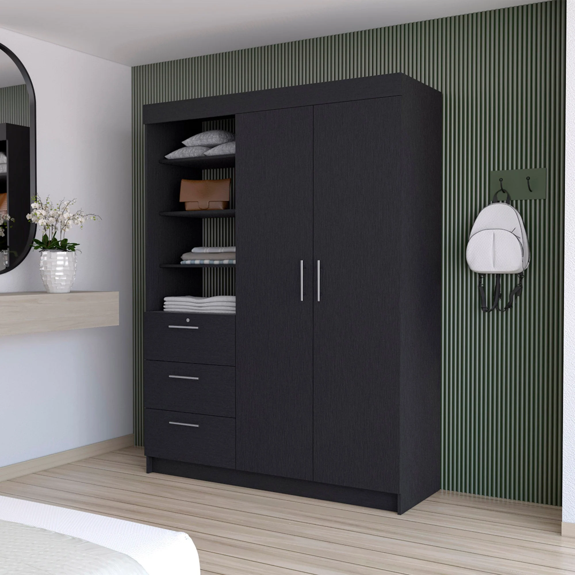 Black Accent Cabinet Soft Close With Three Shelves And One Drawer By Homeroots - Image 4