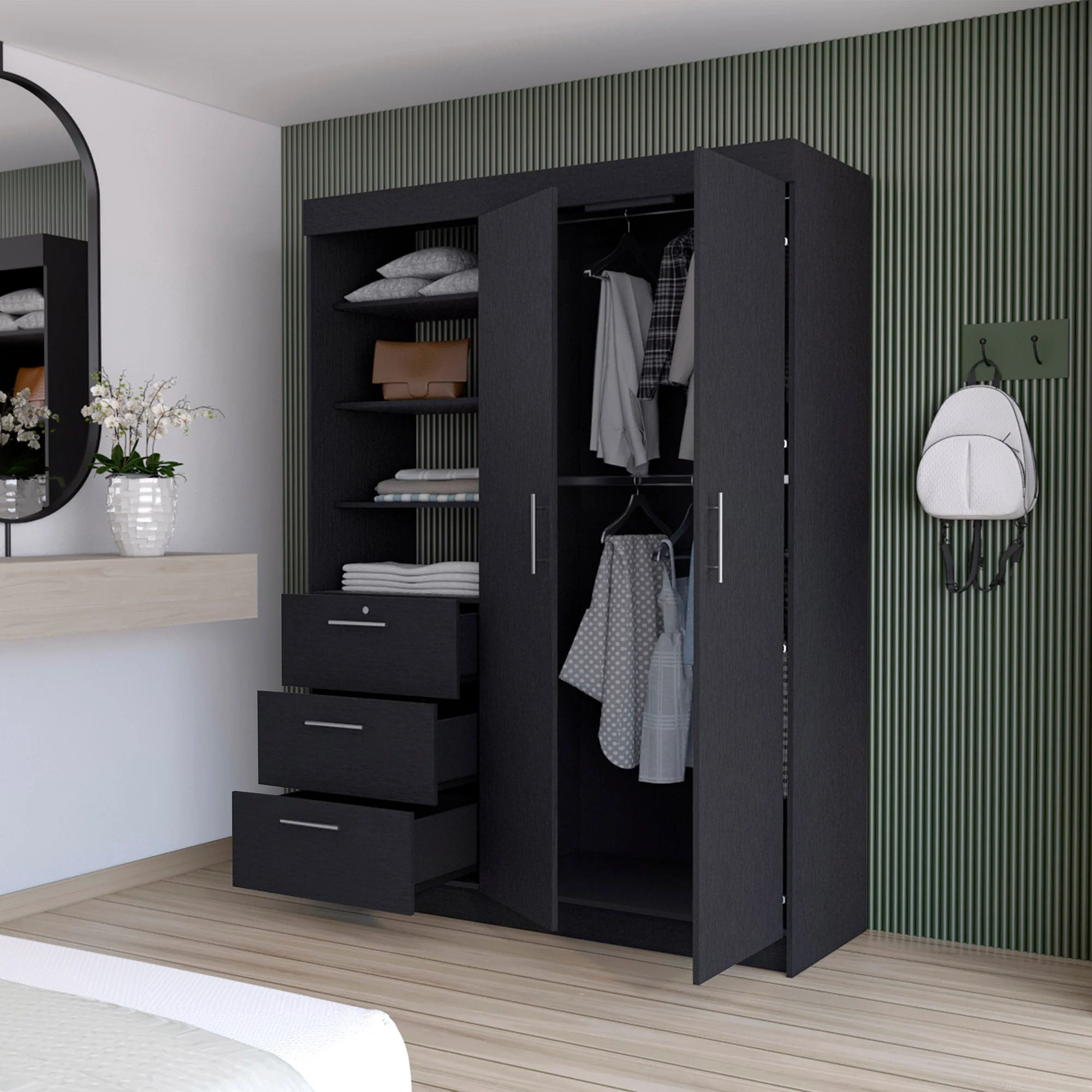 Black Accent Cabinet Soft Close With Three Shelves And One Drawer By Homeroots - Image 5