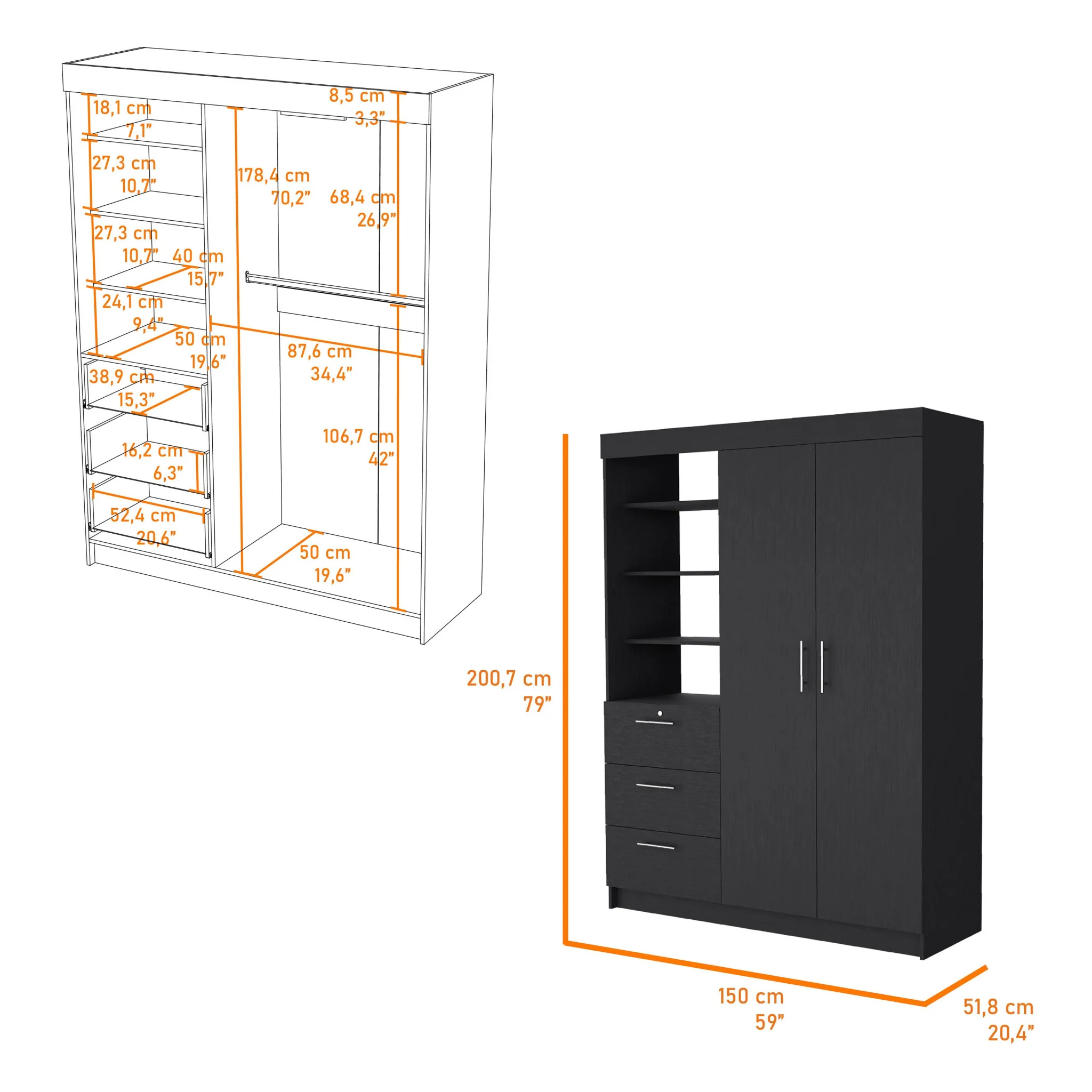 Black Accent Cabinet Soft Close With Three Shelves And One Drawer By Homeroots - Image 7