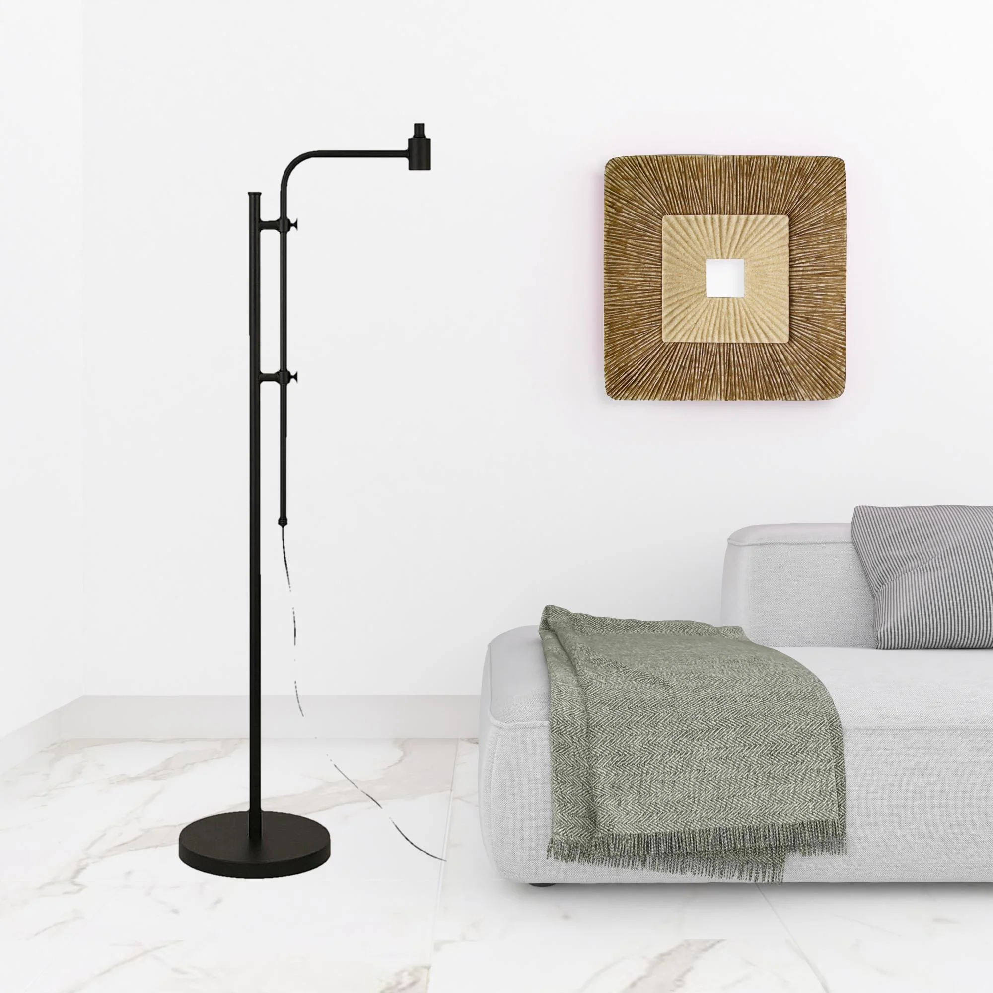 Black Adjustable Floor Lamp With White Frosted Glass Drum Shade By Homeroots - Image 3