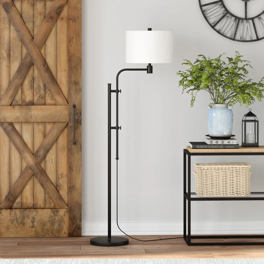 Black Adjustable Floor Lamp With White Frosted Glass Drum Shade By Homeroots - Image 5
