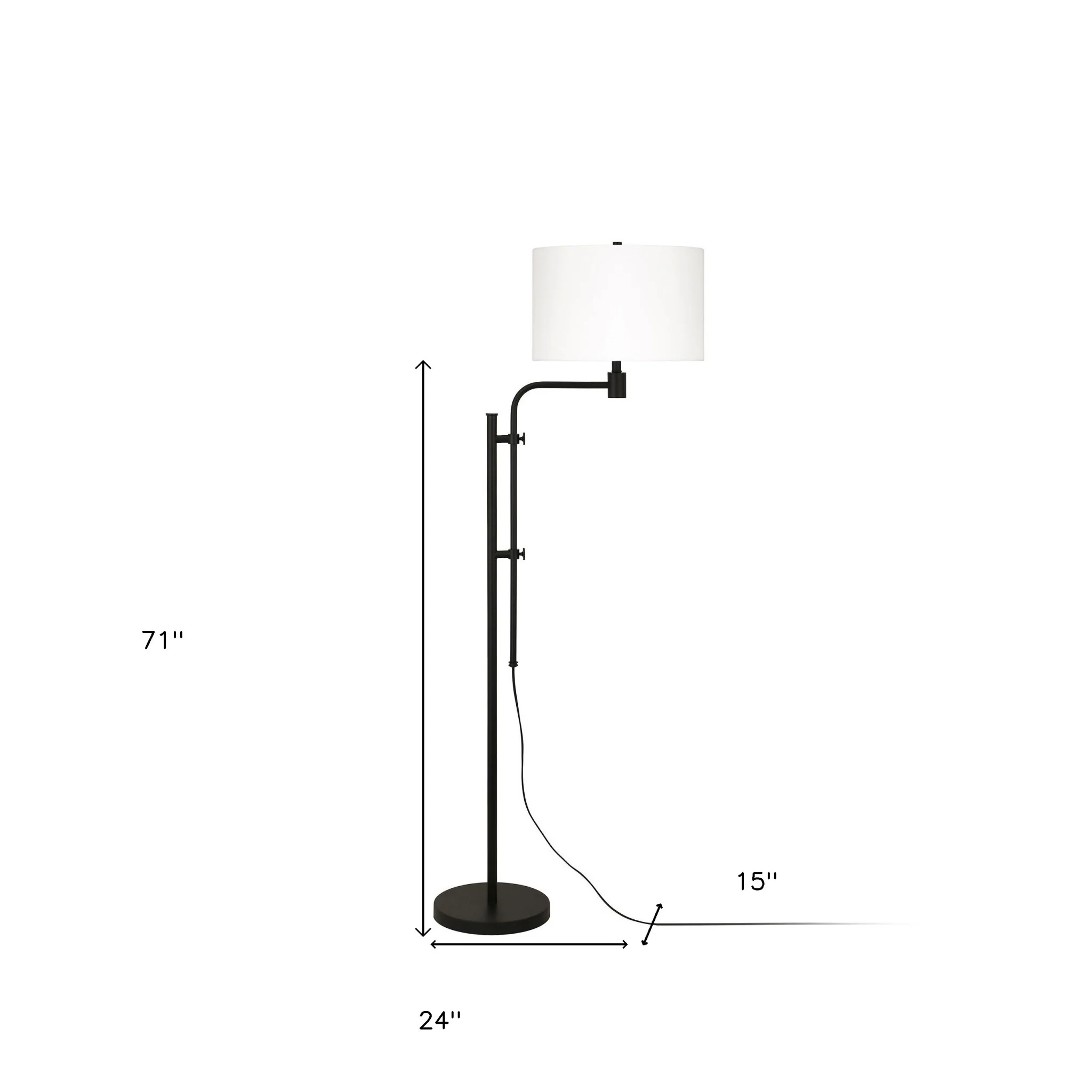 Black Adjustable Floor Lamp With White Frosted Glass Drum Shade By Homeroots - Image 6