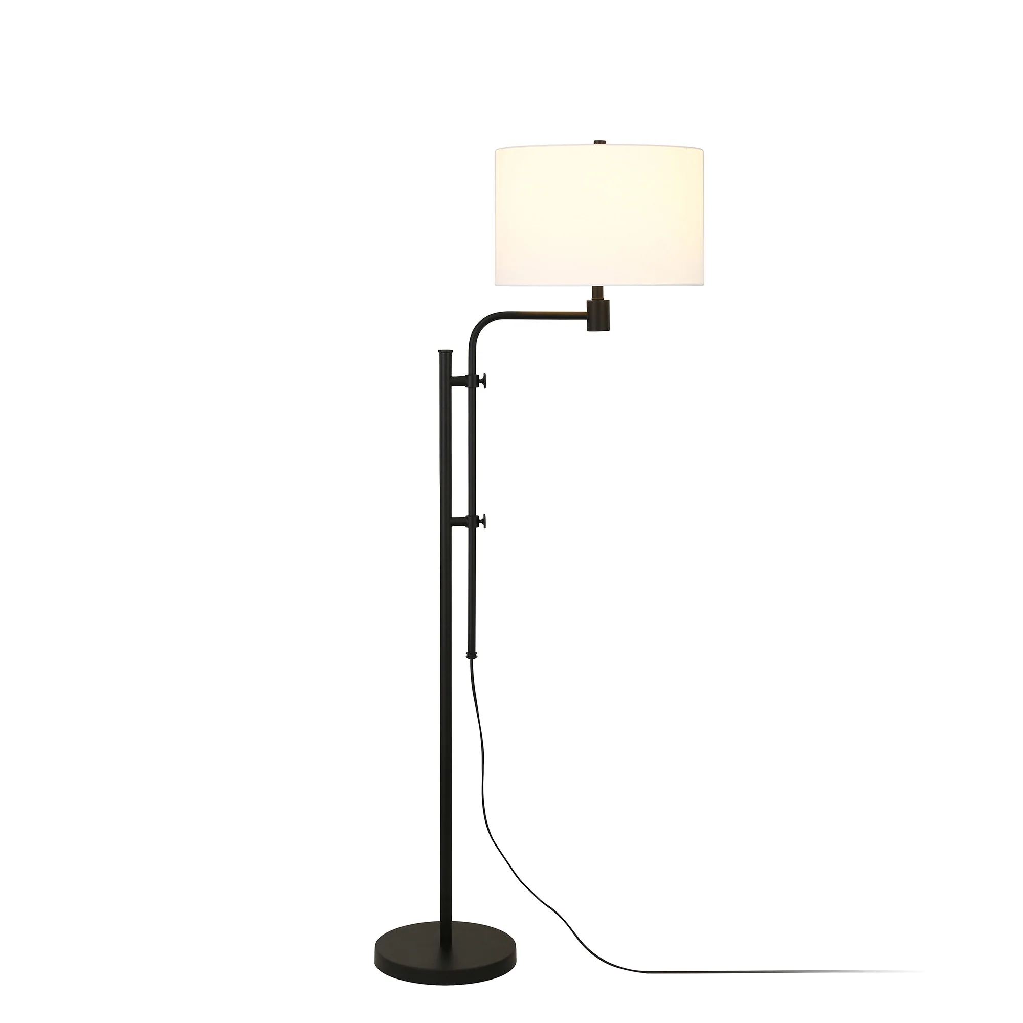 Black Adjustable Floor Lamp With White Frosted Glass Drum Shade By Homeroots - Image 7
