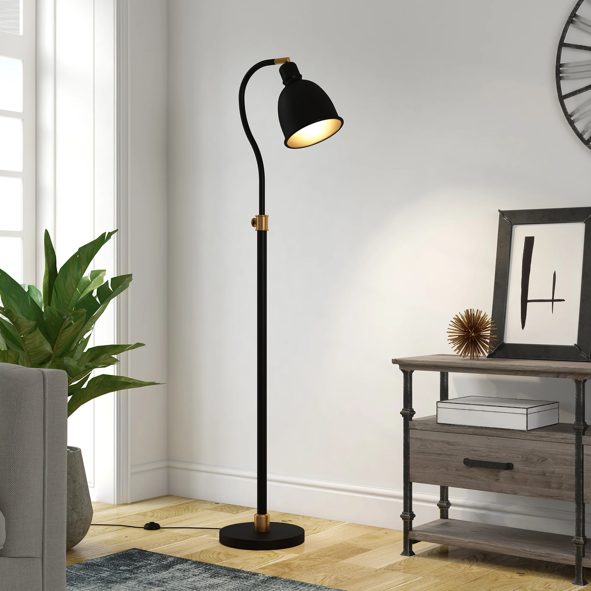 Black Adjustable Reading Floor Lamp With Black Dome Shade By Homeroots - Image 2