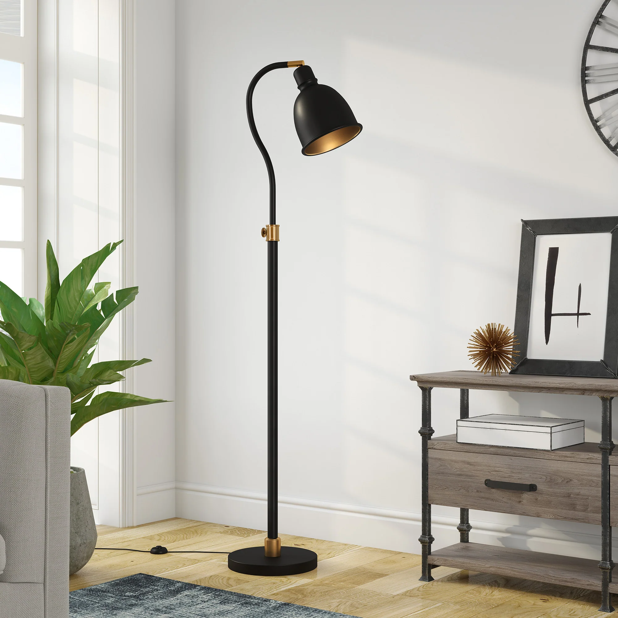 Black Adjustable Reading Floor Lamp With Black Dome Shade By Homeroots - Image 6