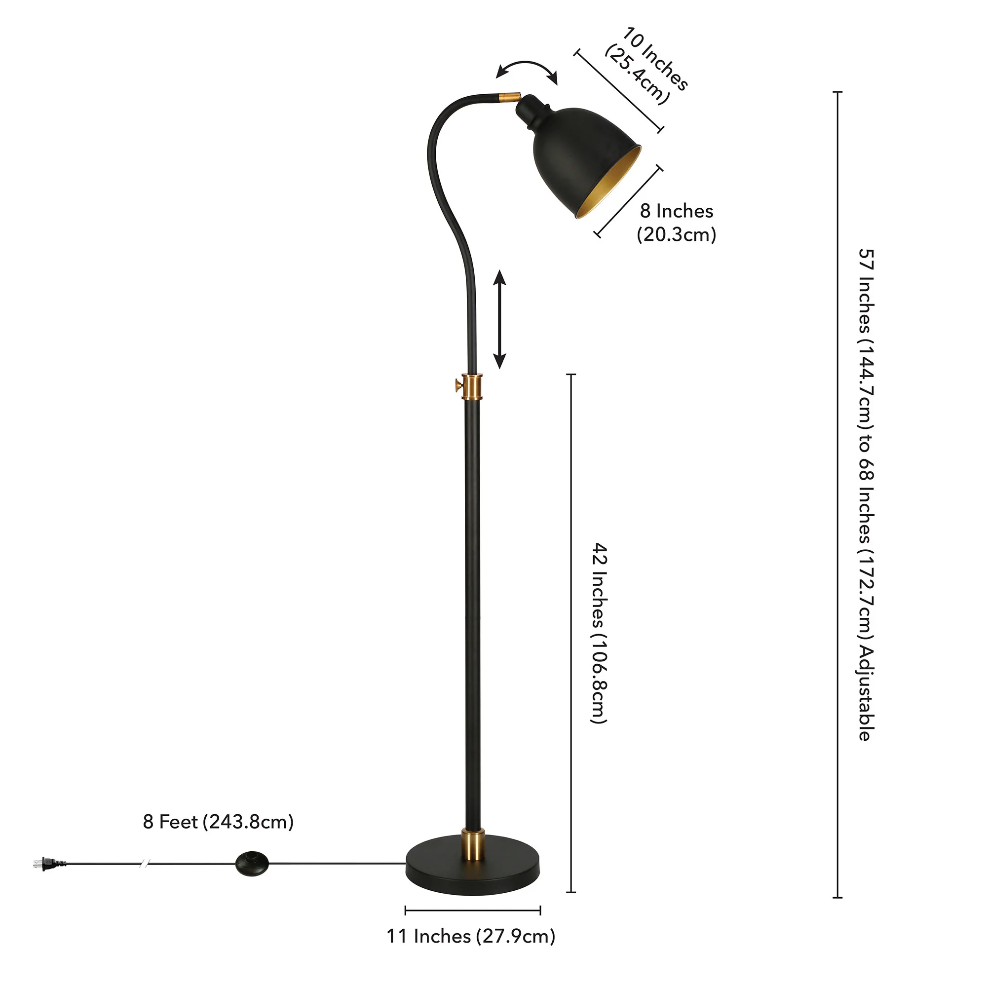Black Adjustable Reading Floor Lamp With Black Dome Shade By Homeroots - Image 8