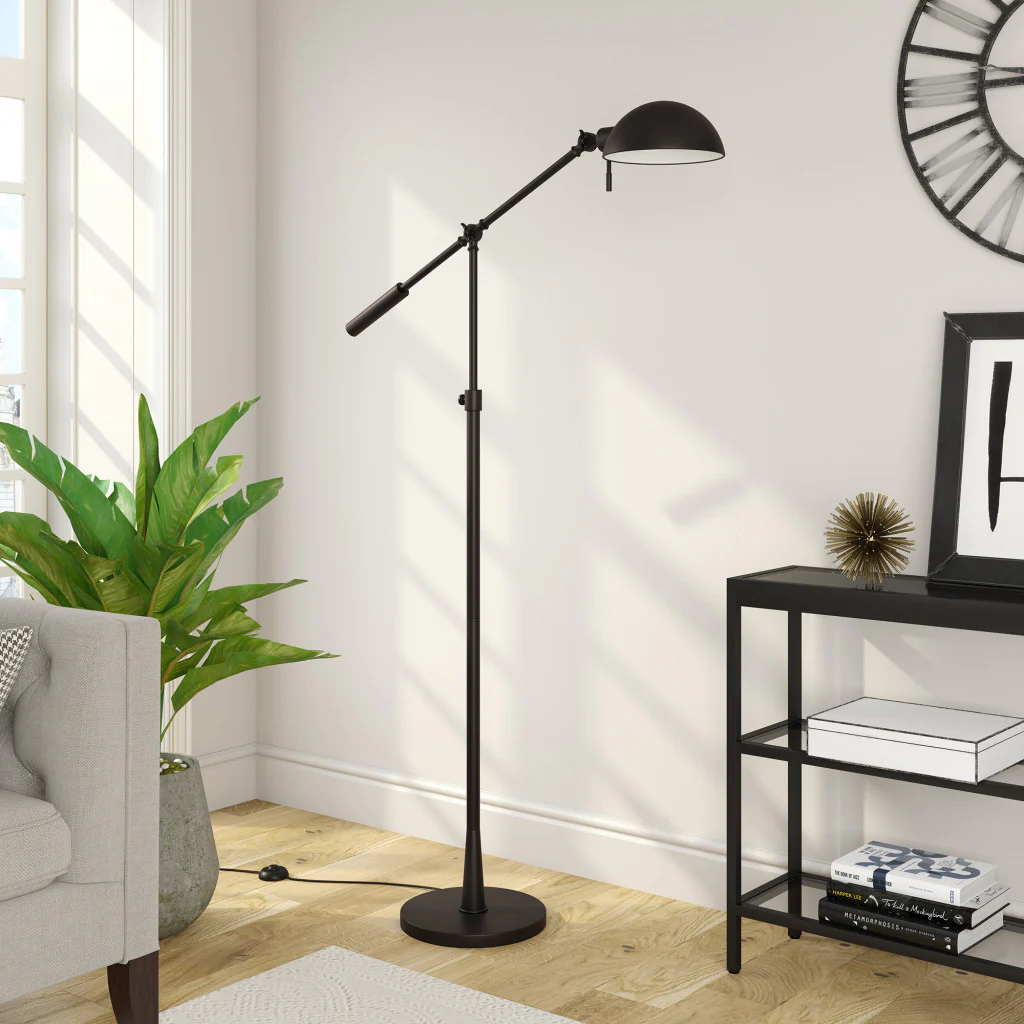 Black Adjustable Swing Arm Floor Lamp With Black Cone Shade By Homeroots - Image 5