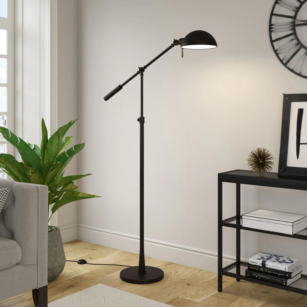 Black Adjustable Swing Arm Floor Lamp With Black Cone Shade By Homeroots - Image 6