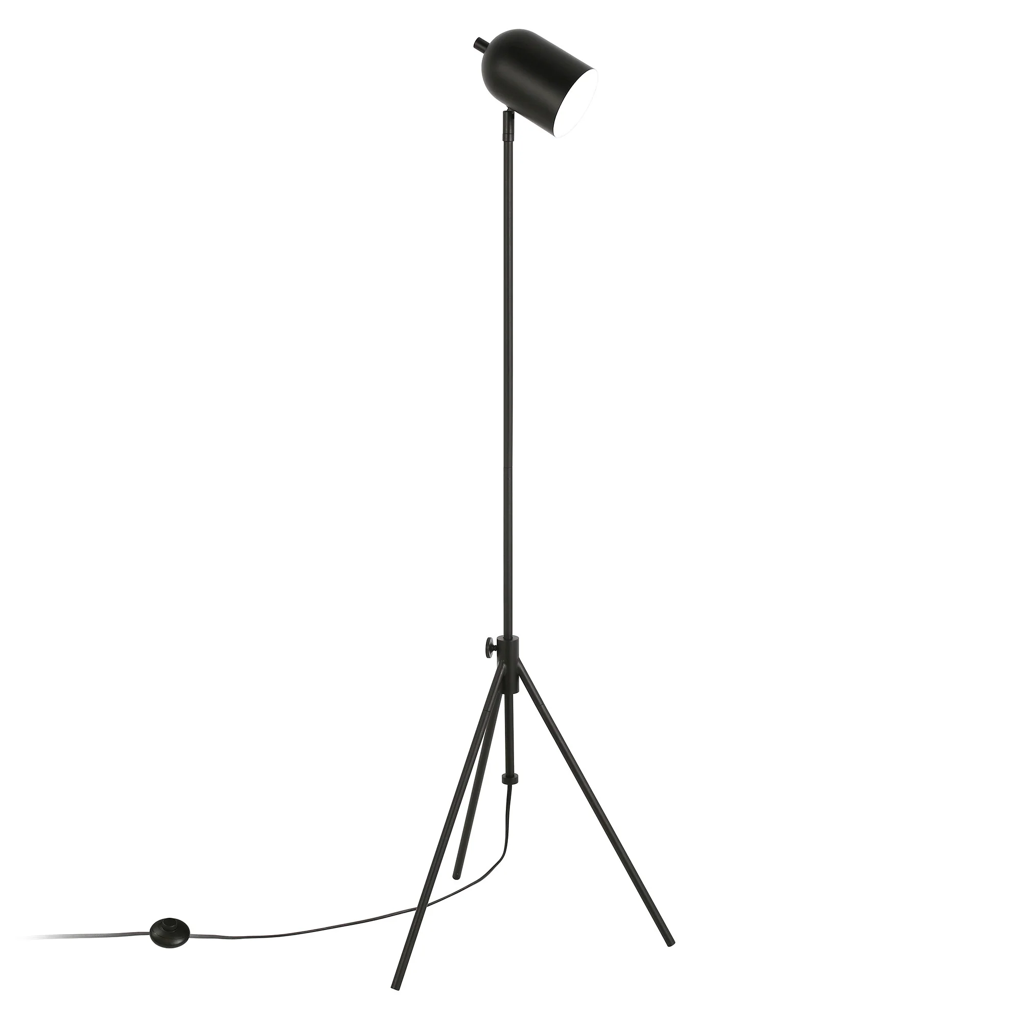 Black Adjustable Tripod Floor Lamp With Black Metal Cylinder Shade By Homeroots - Image 2