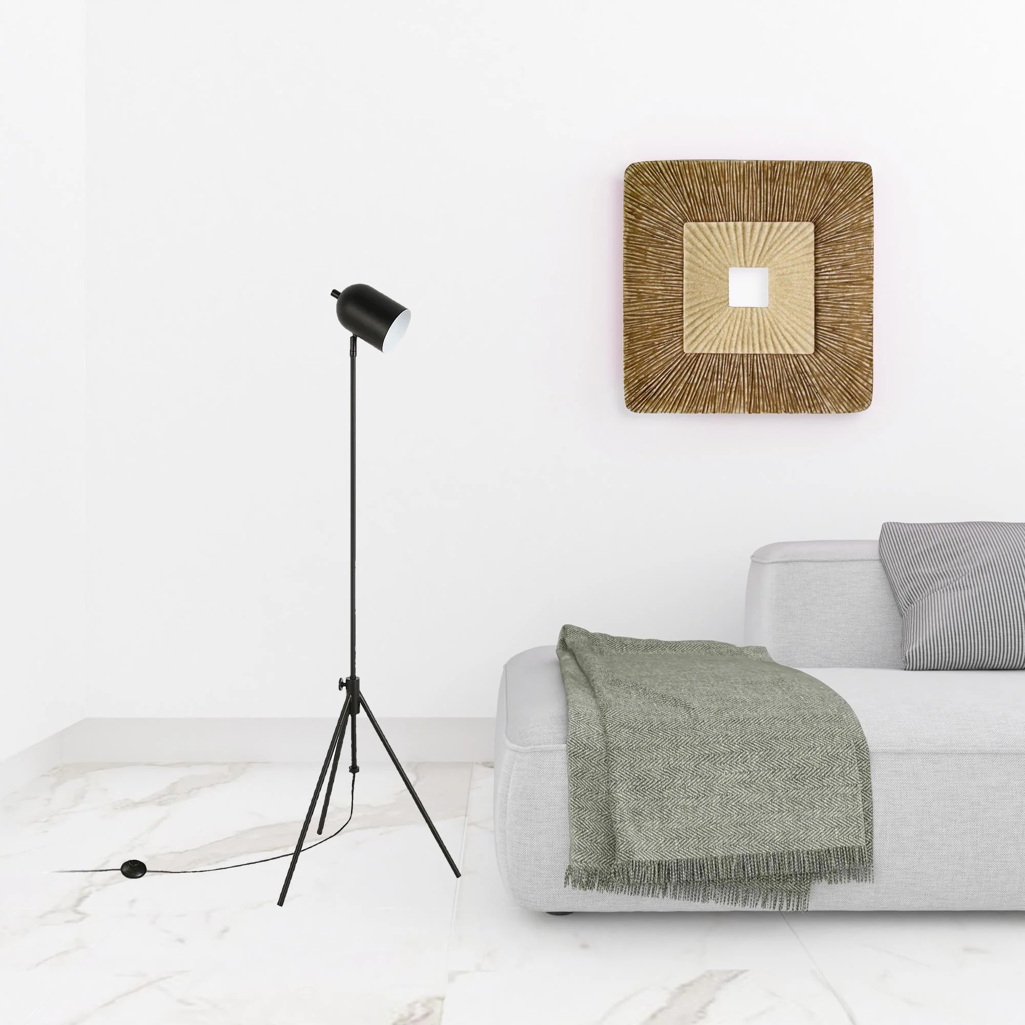 Black Adjustable Tripod Floor Lamp With Black Metal Cylinder Shade By Homeroots - Image 3