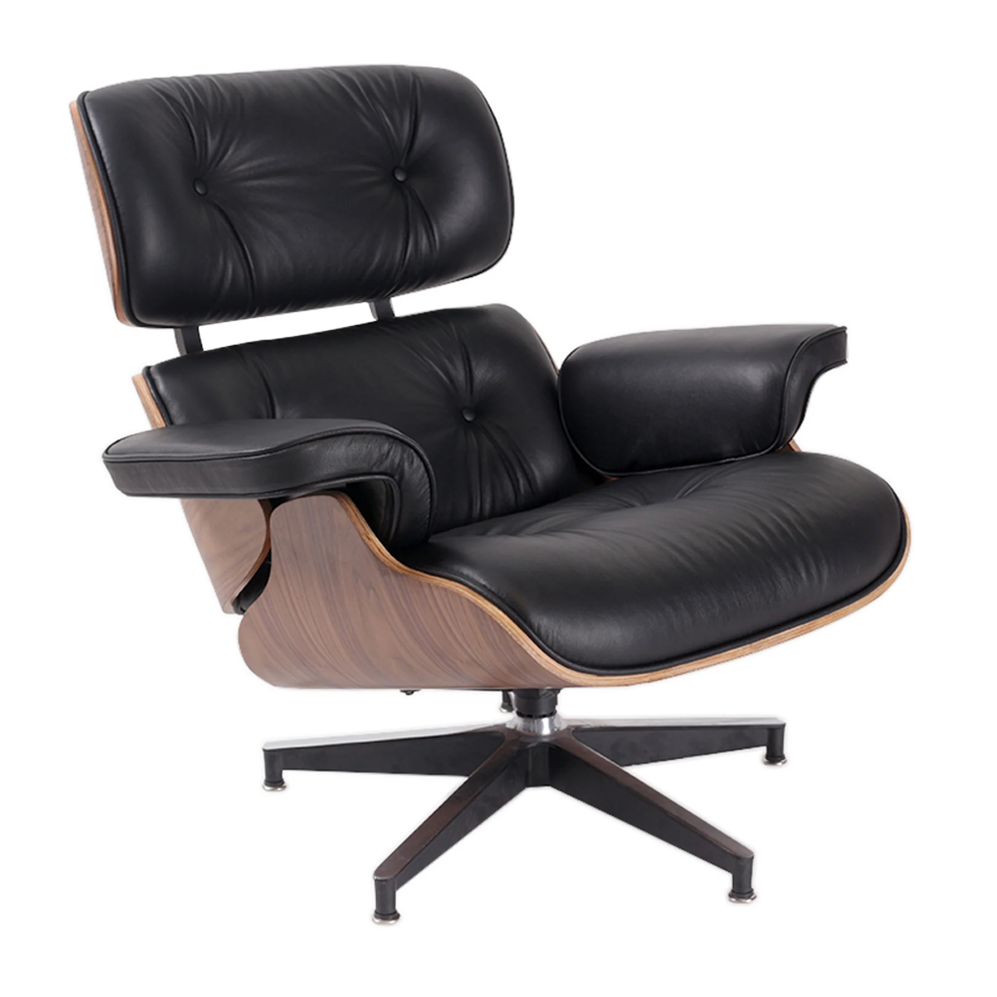 Black and Brown Genuine Leather Tufted Swivel Lounge Chair With Ottoman By Homeroots - Image 3