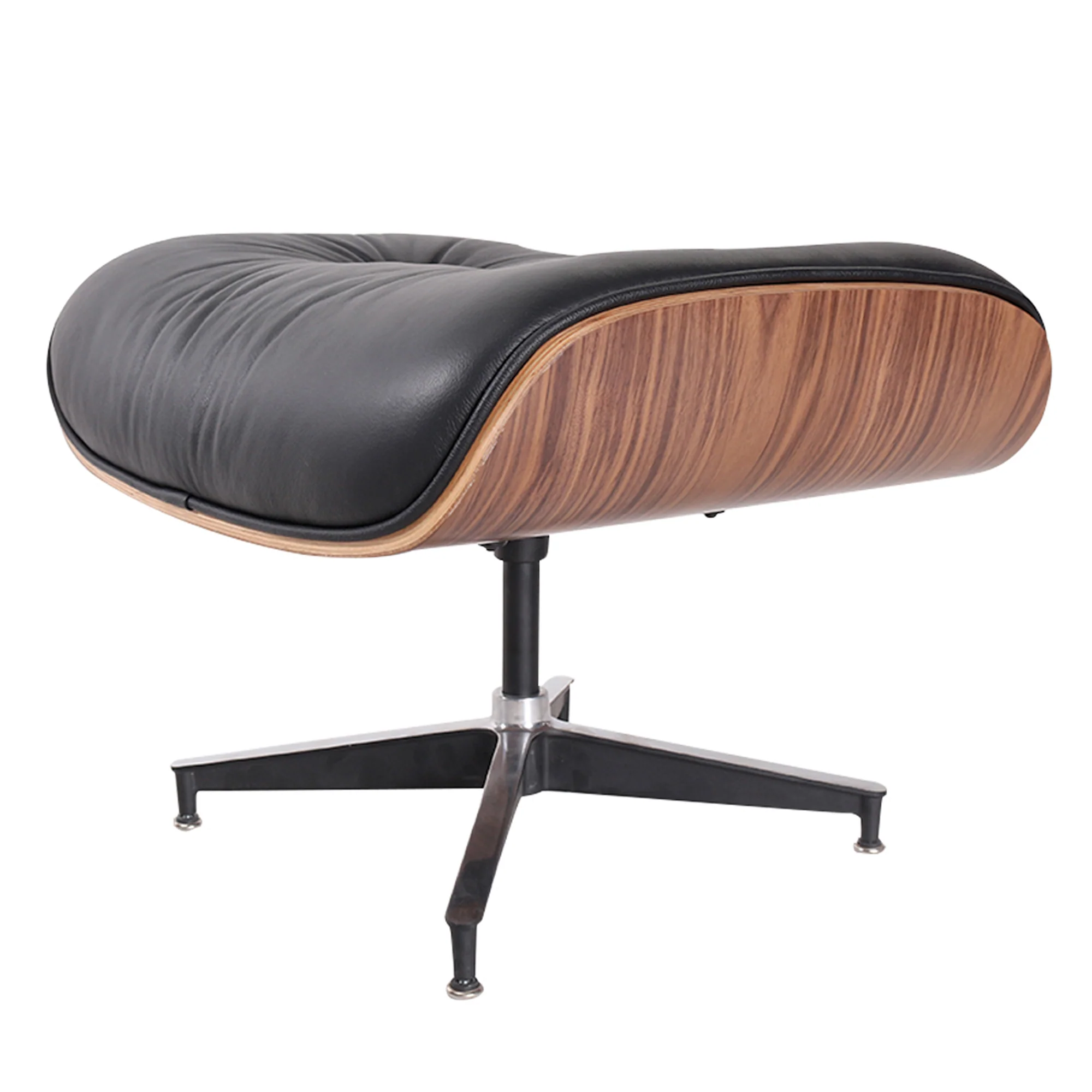 Black and Brown Genuine Leather Tufted Swivel Lounge Chair With Ottoman By Homeroots - Image 4
