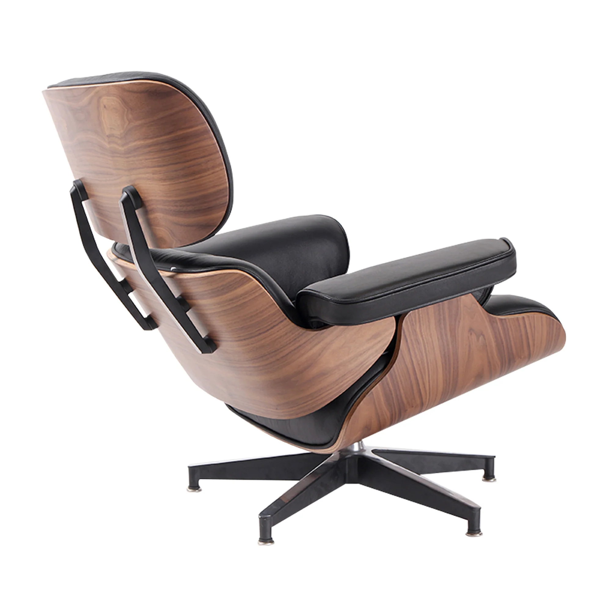 Black and Brown Genuine Leather Tufted Swivel Lounge Chair With Ottoman By Homeroots - Image 5