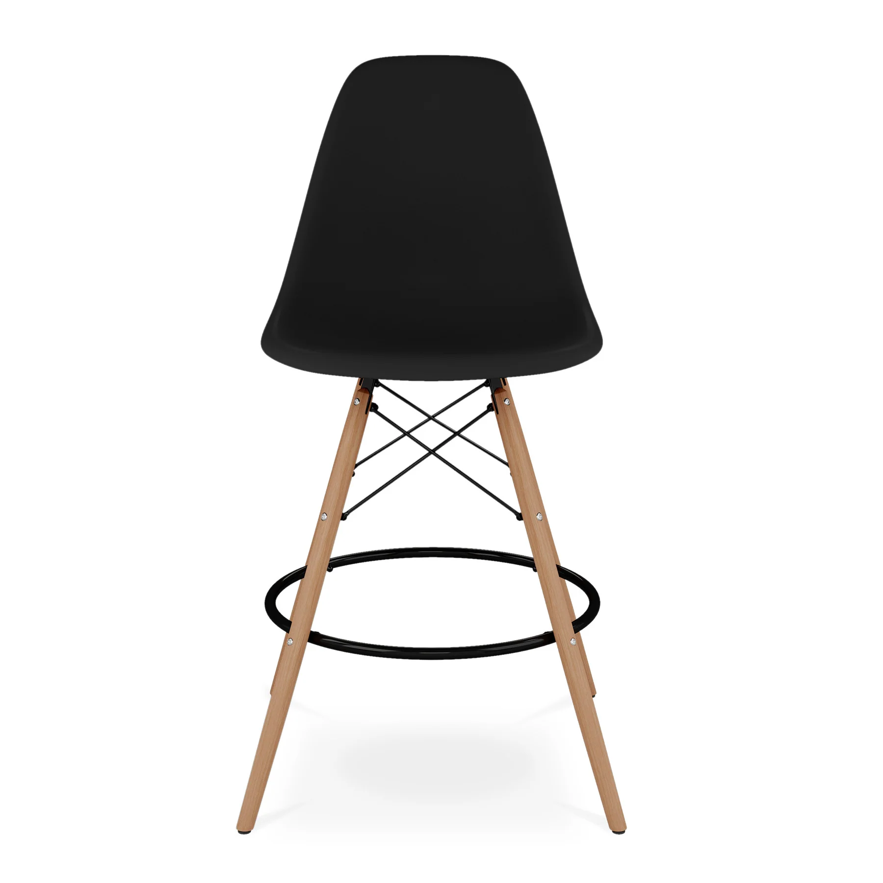 Black And Brown Heavy Duty Plastic And Solid Wood Counter Height Bar Chair By Homeroots - Image 2