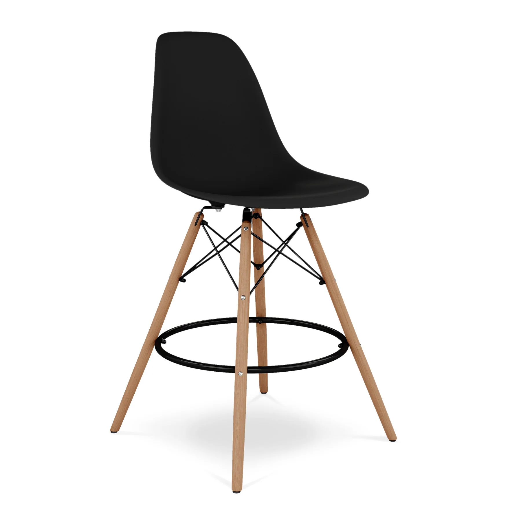 Black And Brown Heavy Duty Plastic And Solid Wood Counter Height Bar Chair By Homeroots - Image 3