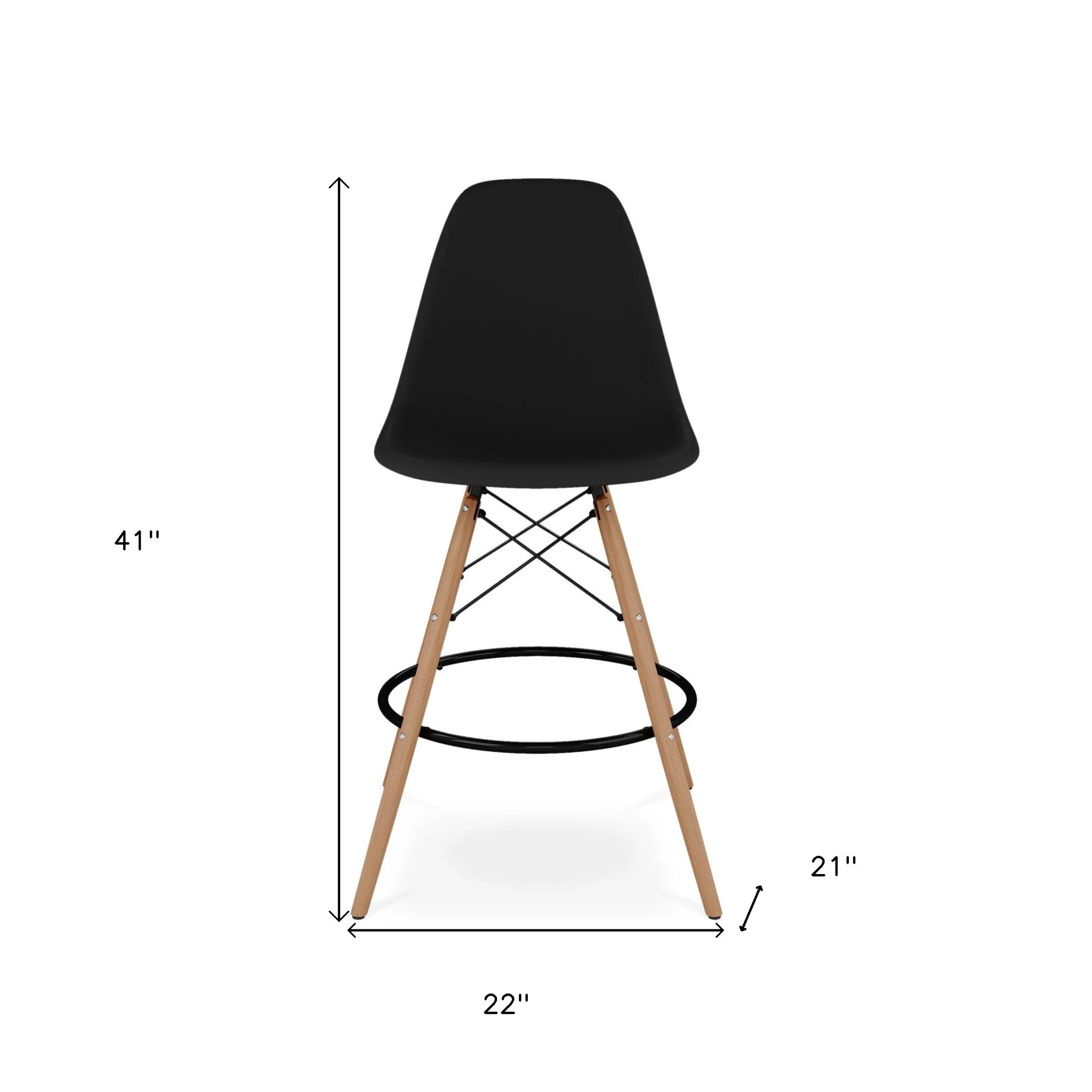 Black And Brown Heavy Duty Plastic And Solid Wood Counter Height Bar Chair By Homeroots - Image 8