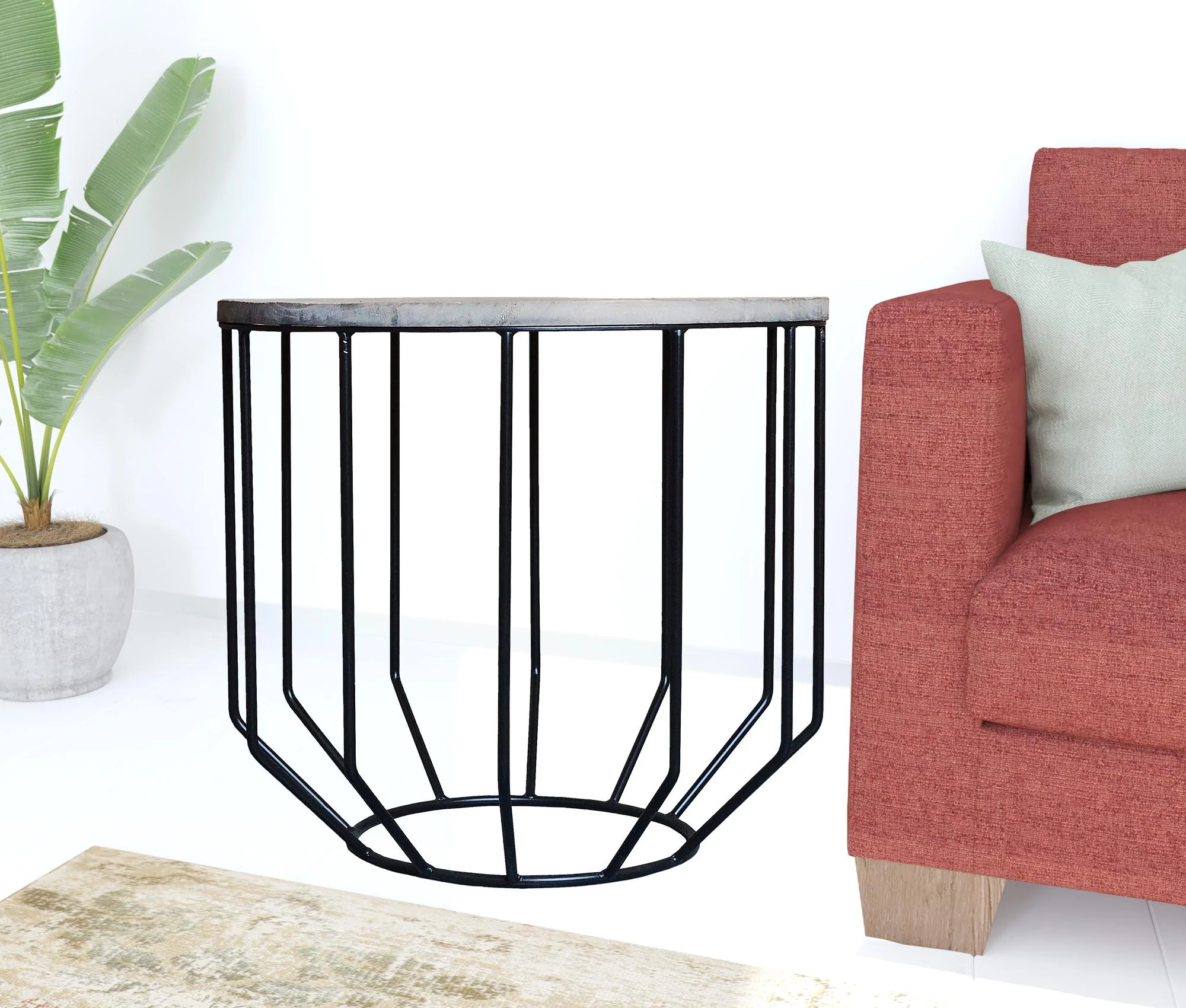 Black And Brown Solid Wood And Iron Round End Table By Homeroots - Image 2