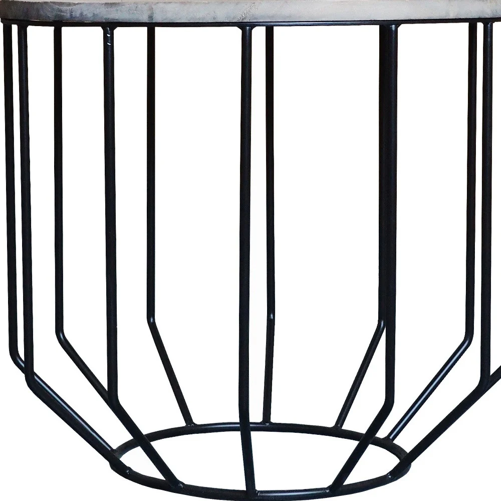 Black And Brown Solid Wood And Iron Round End Table By Homeroots - Image 5