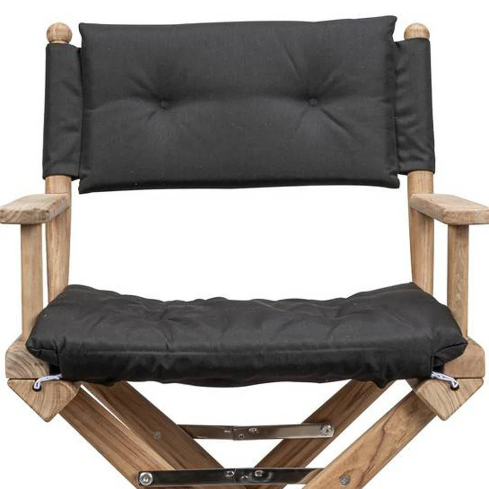 Black and Brown Solid Wood Indoor Outdoor Director Chair with Black Cushion By Homeroots - Image 3