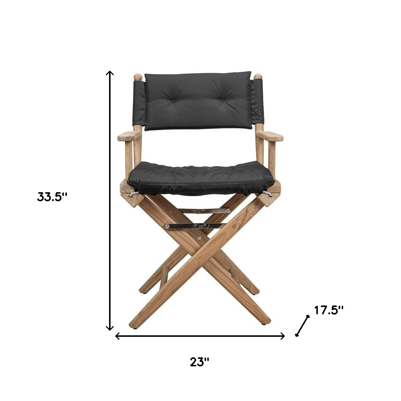 Black and Brown Solid Wood Indoor Outdoor Director Chair with Black Cushion By Homeroots - Image 5
