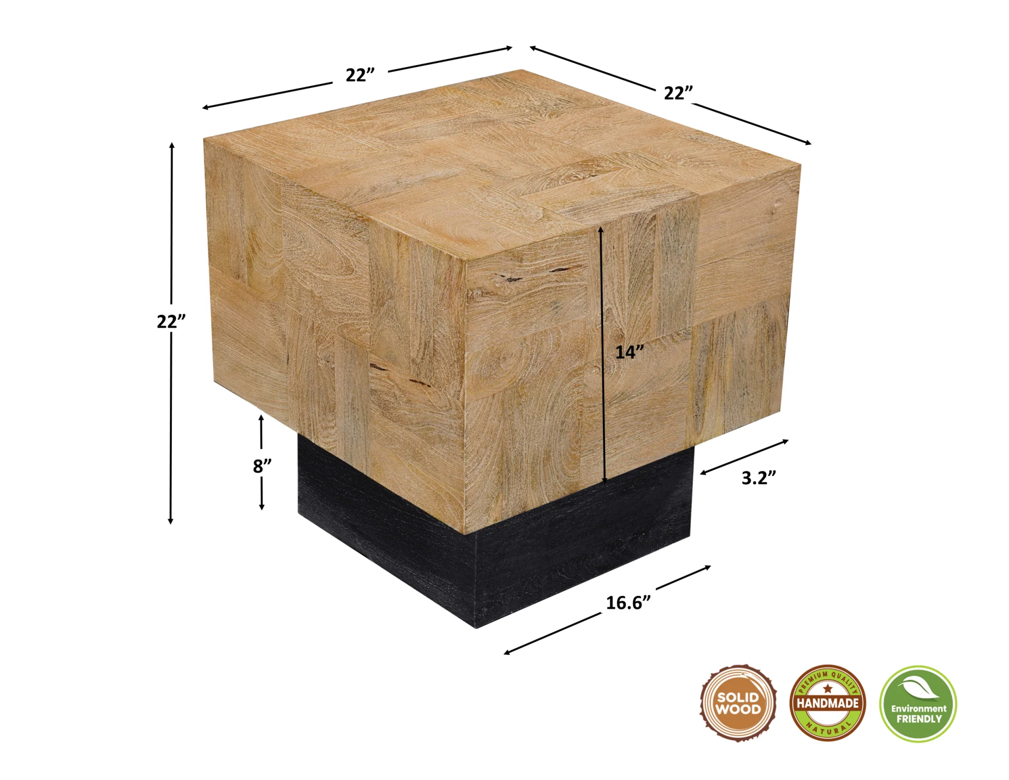Black And Brown Solid Wood Square End Table By Homeroots - Image 7