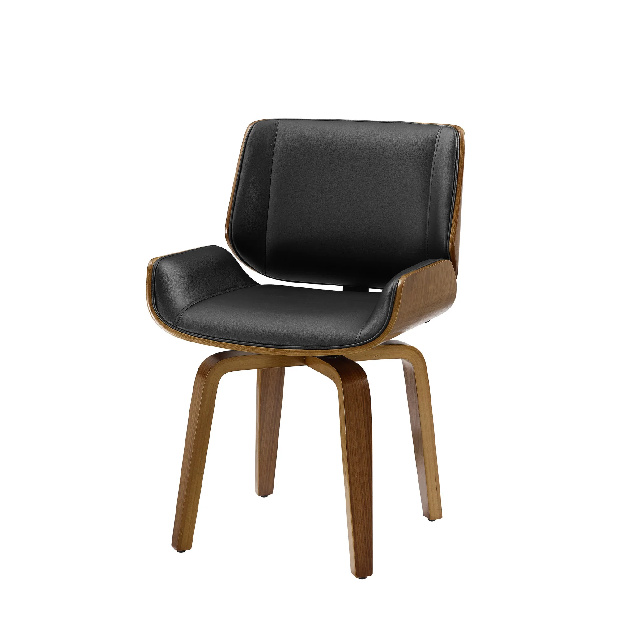 Black And Brown Upholstered Faux Leather Curved Back Dining Side Chair By Homeroots - Image 2